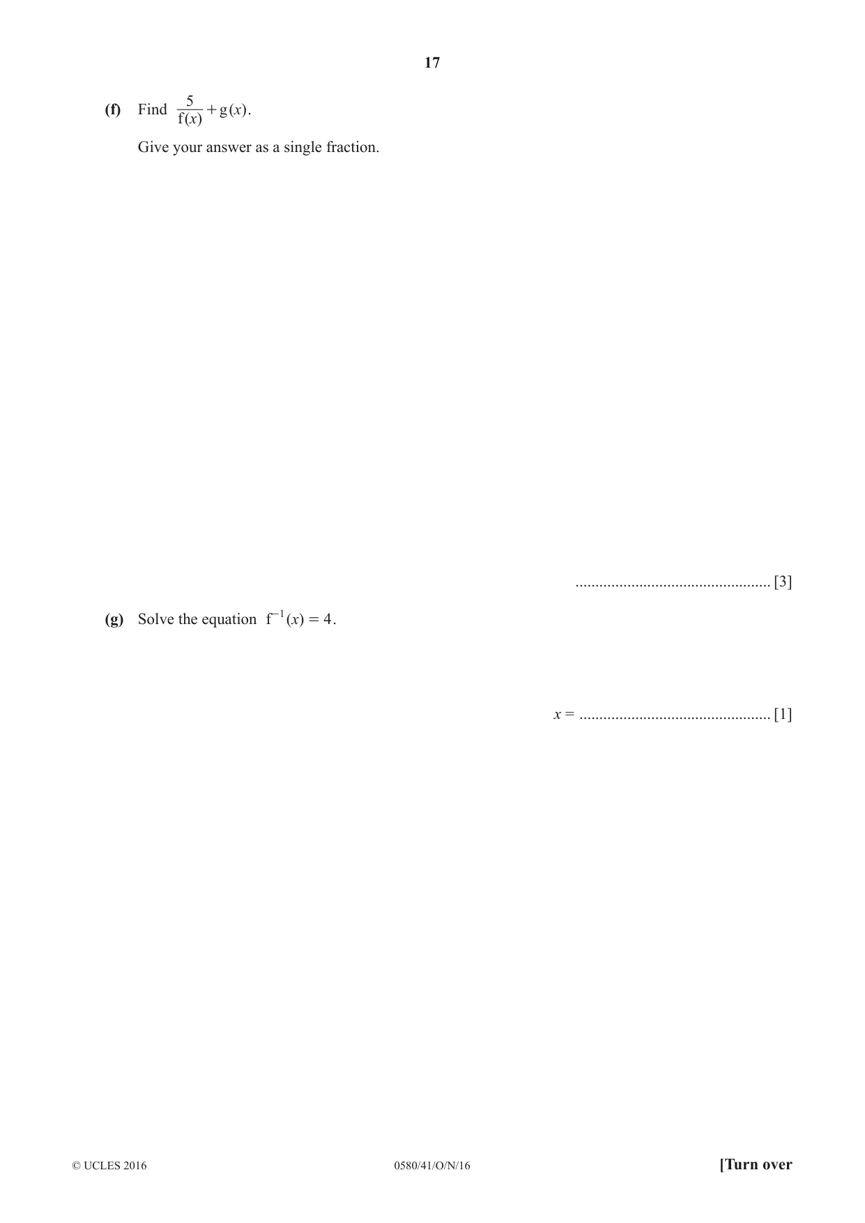 Cambridge IGCSE Mathematics 0580 2016 Oct/Nov Paper 4 · Variant 1 question paper, page 17 of 20