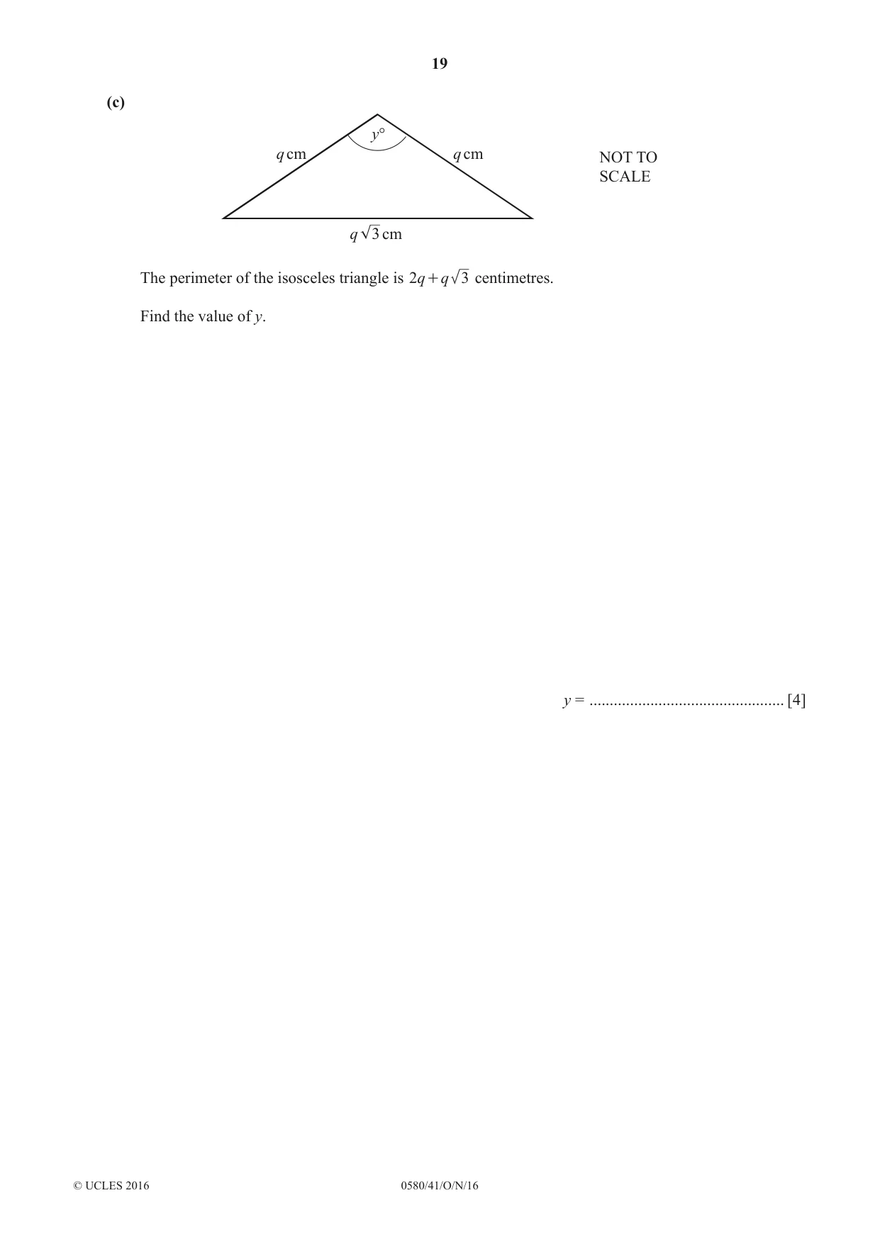Cambridge IGCSE Mathematics 0580 2016 Oct/Nov Paper 4 · Variant 1 question paper, page 19 of 20