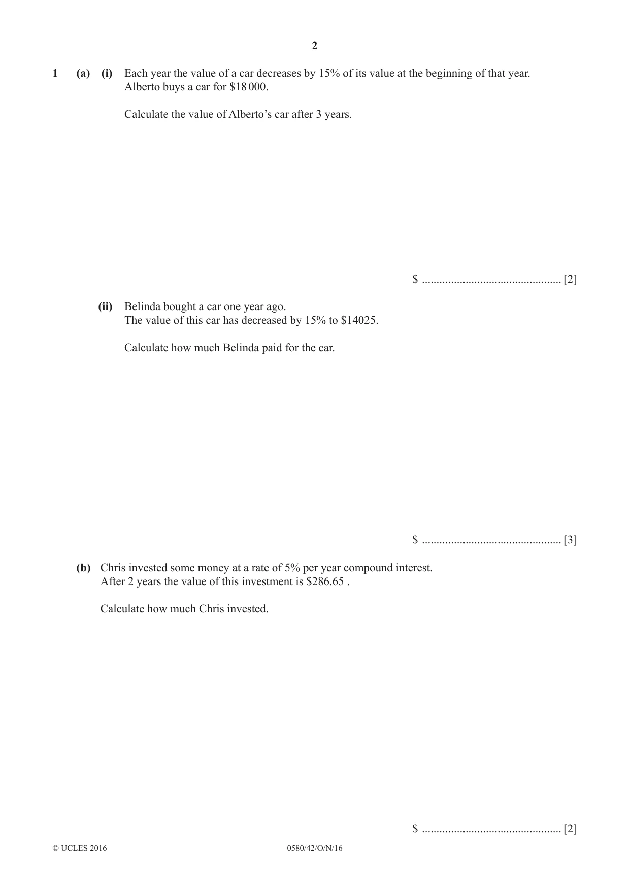 Cambridge IGCSE Mathematics 0580 2016 Oct/Nov Paper 4 · Variant 2 question paper, page 2 of 20