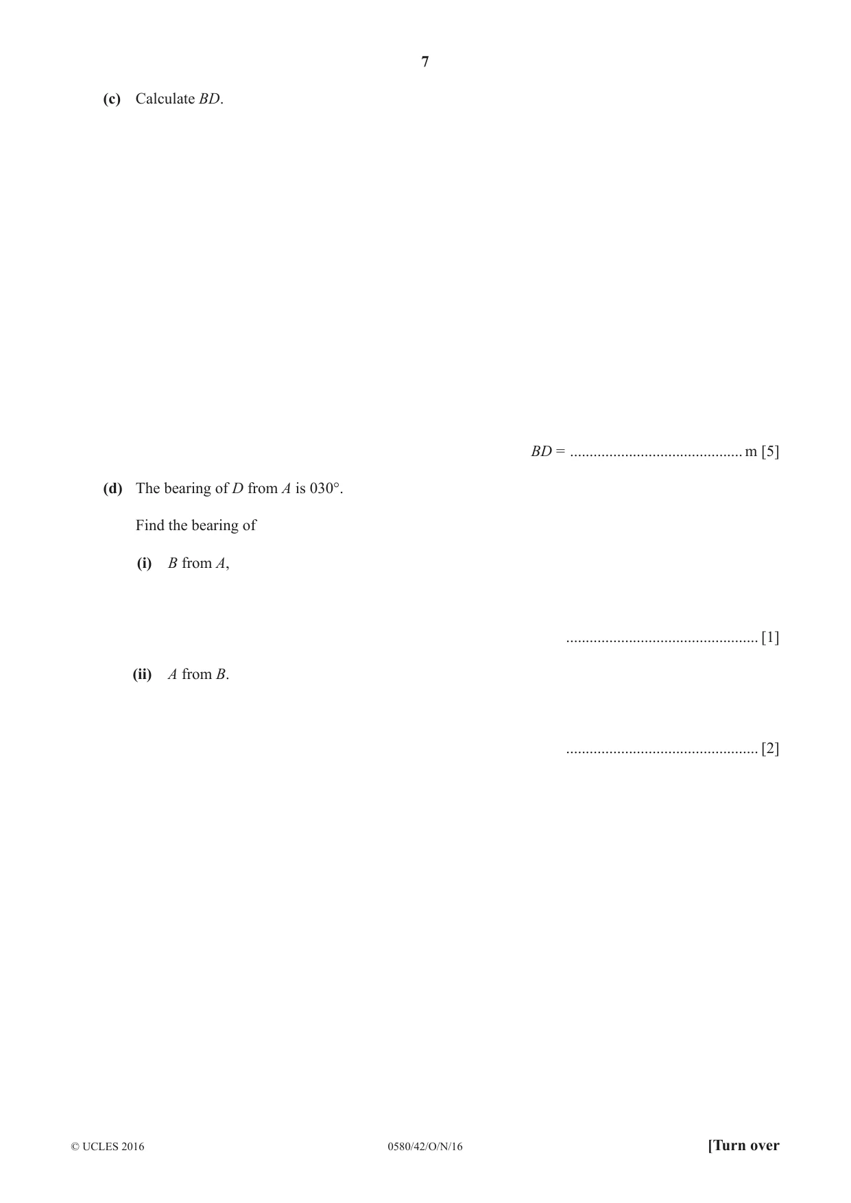 Cambridge IGCSE Mathematics 0580 2016 Oct/Nov Paper 4 · Variant 2 question paper, page 7 of 20
