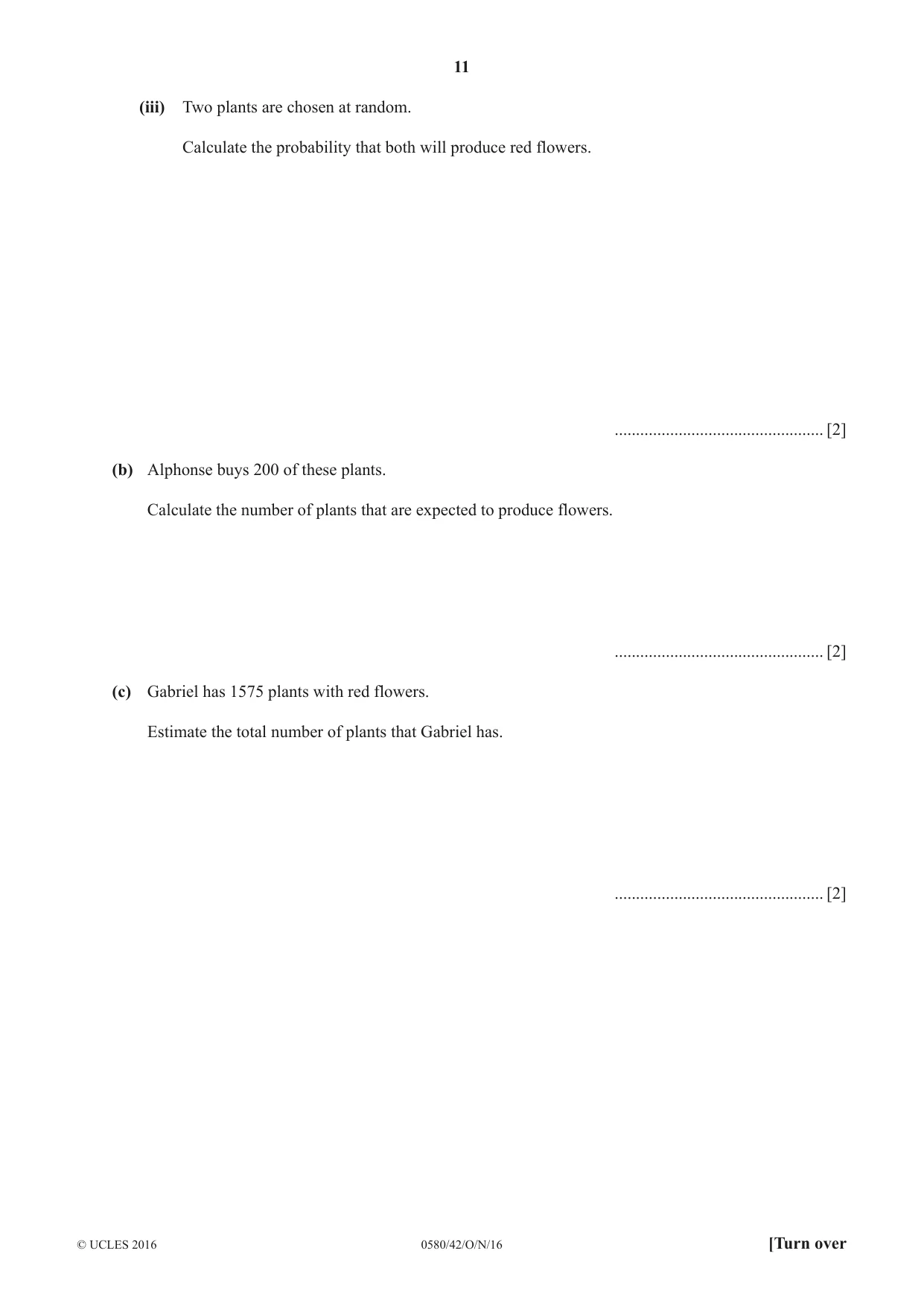 Cambridge IGCSE Mathematics 0580 2016 Oct/Nov Paper 4 · Variant 2 question paper, page 11 of 20