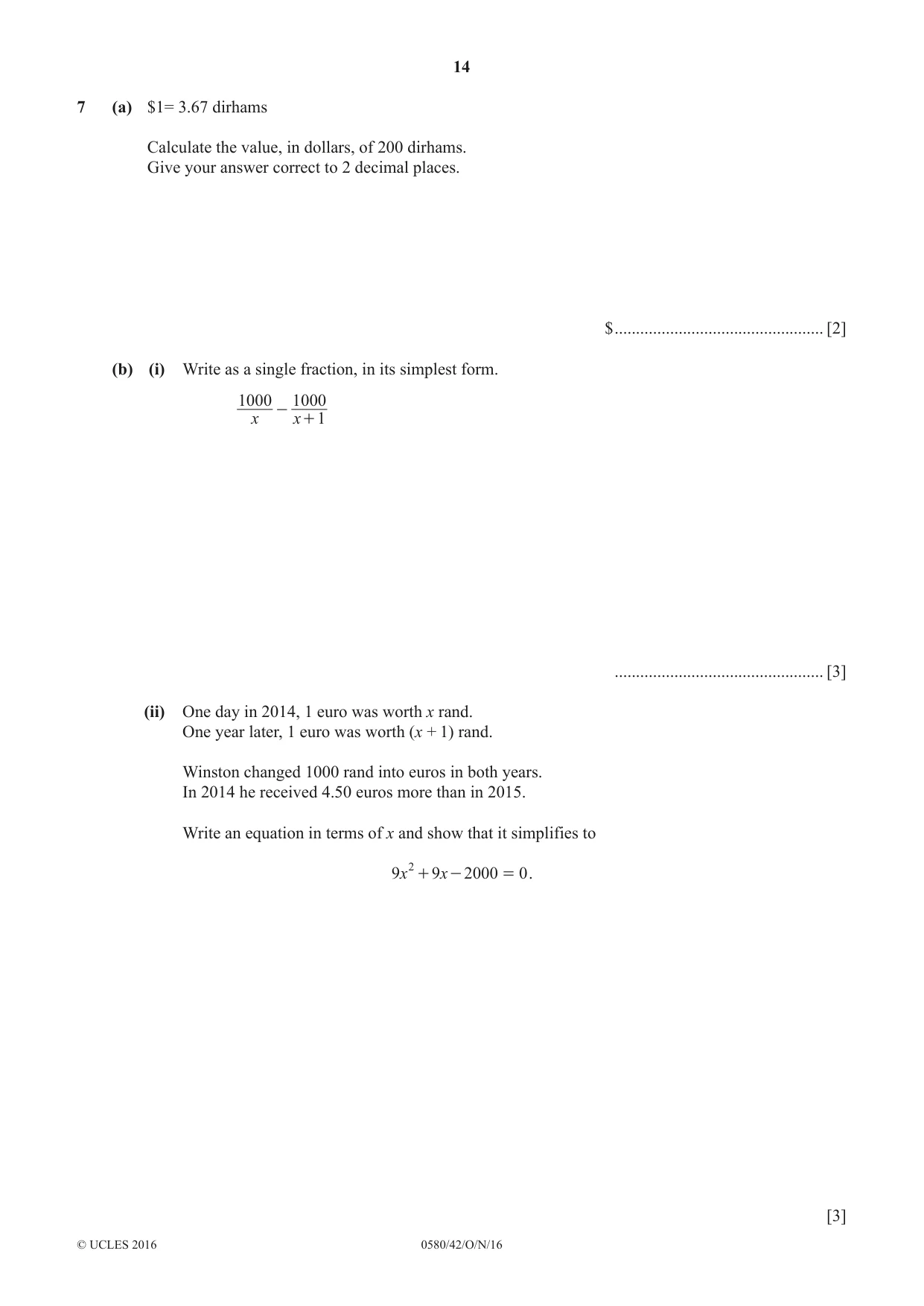 Cambridge IGCSE Mathematics 0580 2016 Oct/Nov Paper 4 · Variant 2 question paper, page 14 of 20