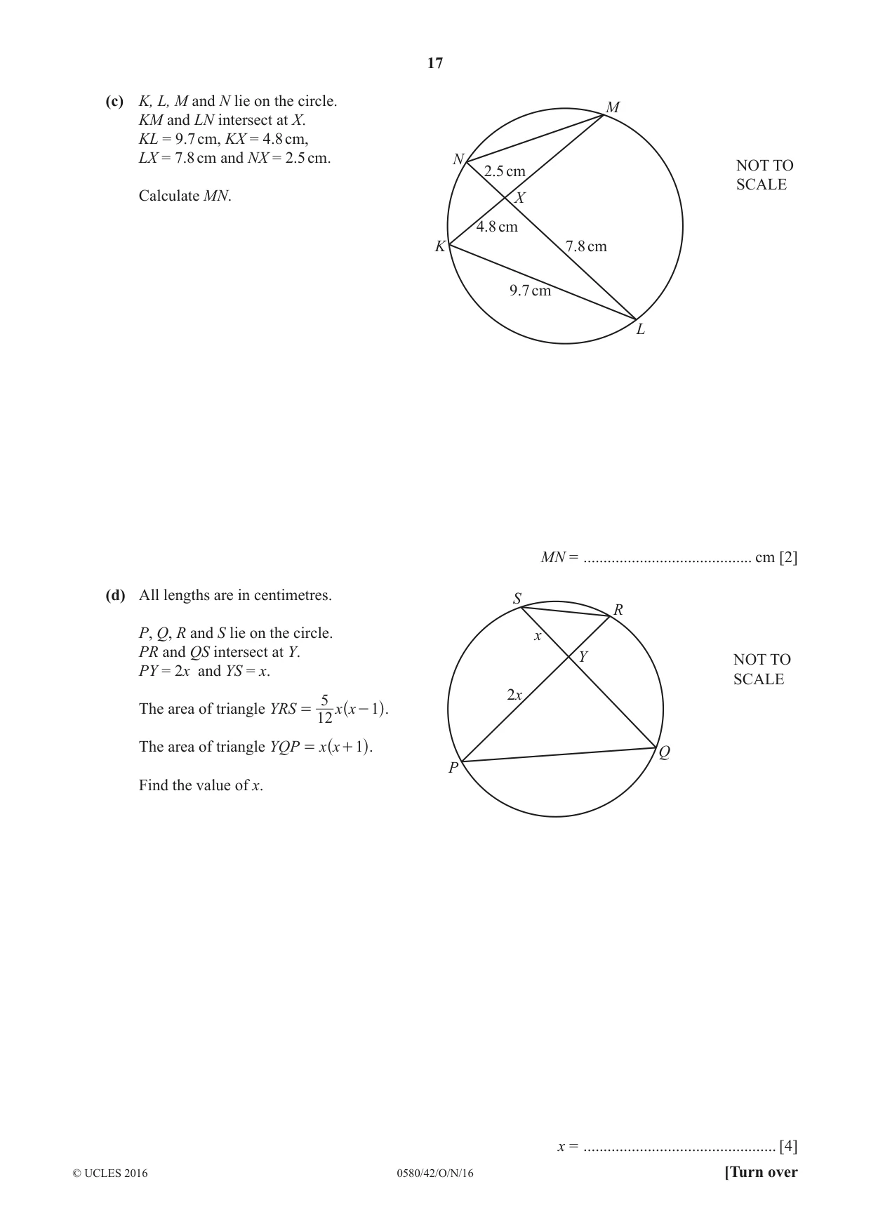 Cambridge IGCSE Mathematics 0580 2016 Oct/Nov Paper 4 · Variant 2 question paper, page 17 of 20