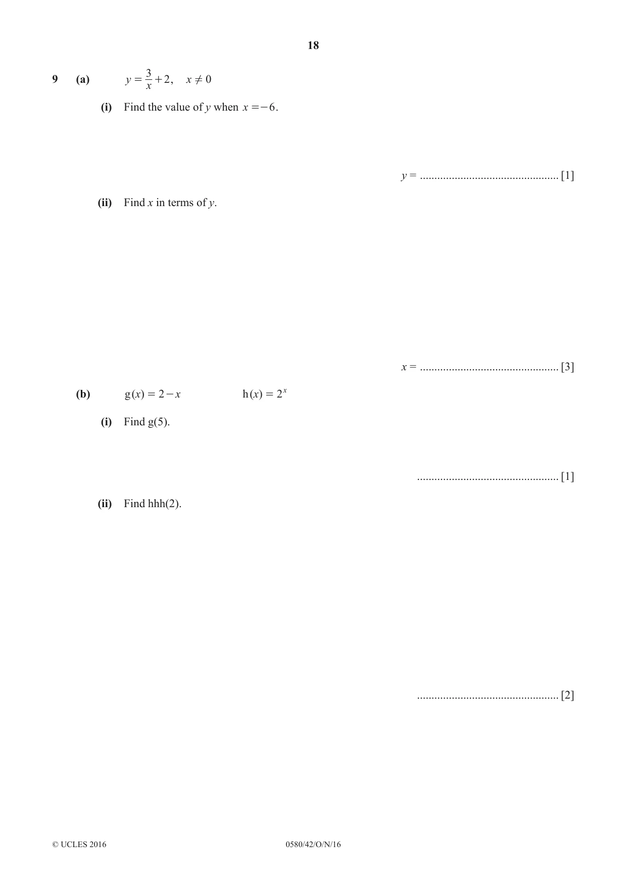 Cambridge IGCSE Mathematics 0580 2016 Oct/Nov Paper 4 · Variant 2 question paper, page 18 of 20