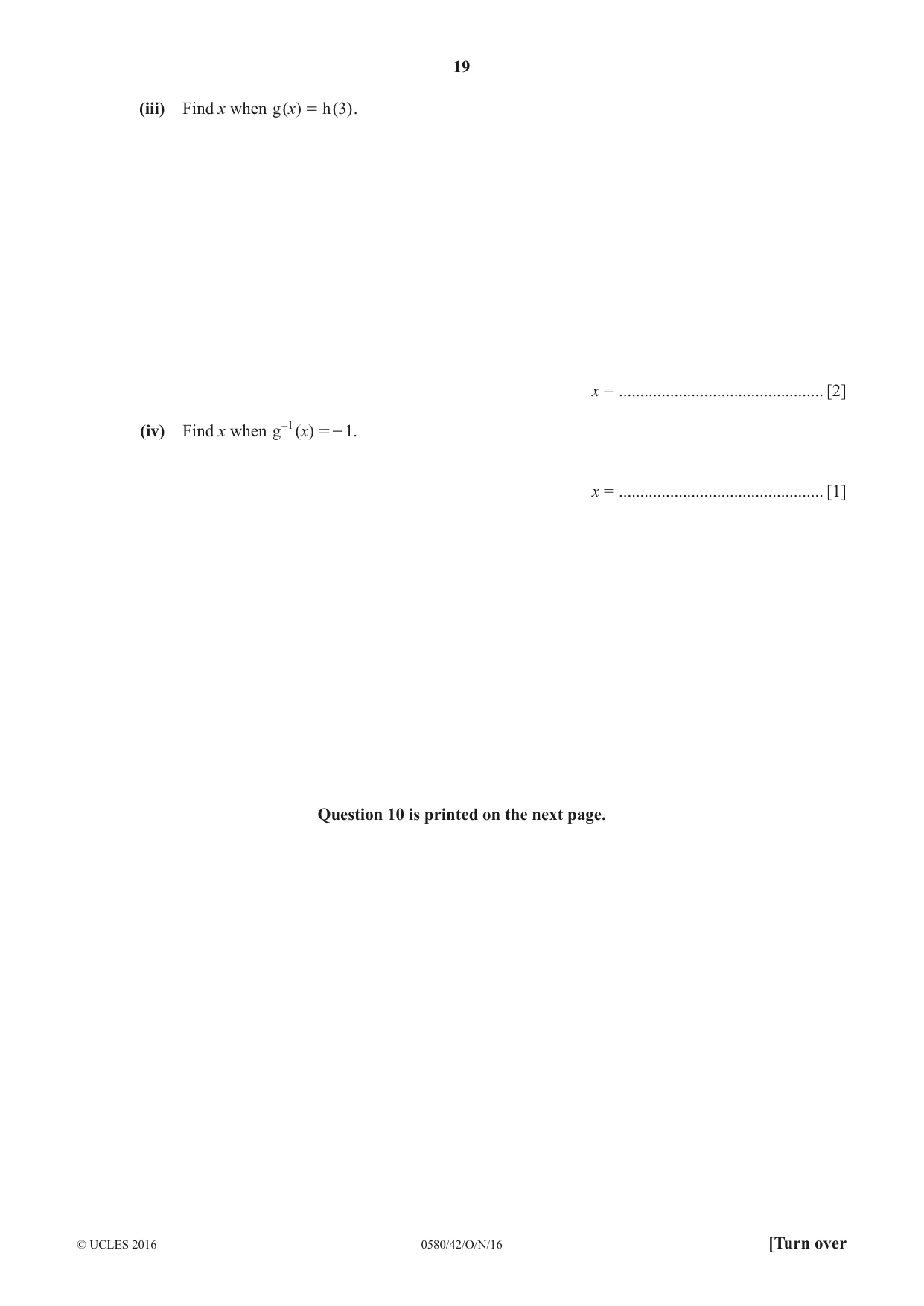 Cambridge IGCSE Mathematics 0580 2016 Oct/Nov Paper 4 · Variant 2 question paper, page 19 of 20