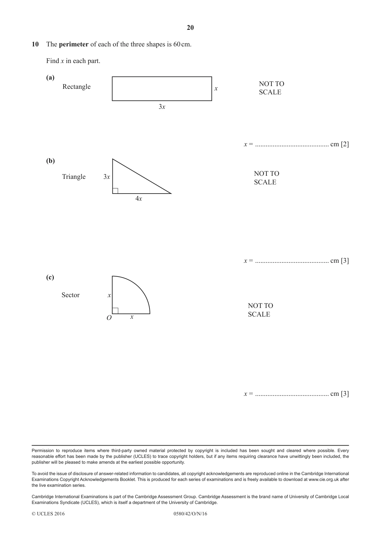 Cambridge IGCSE Mathematics 0580 2016 Oct/Nov Paper 4 · Variant 2 question paper, page 20 of 20