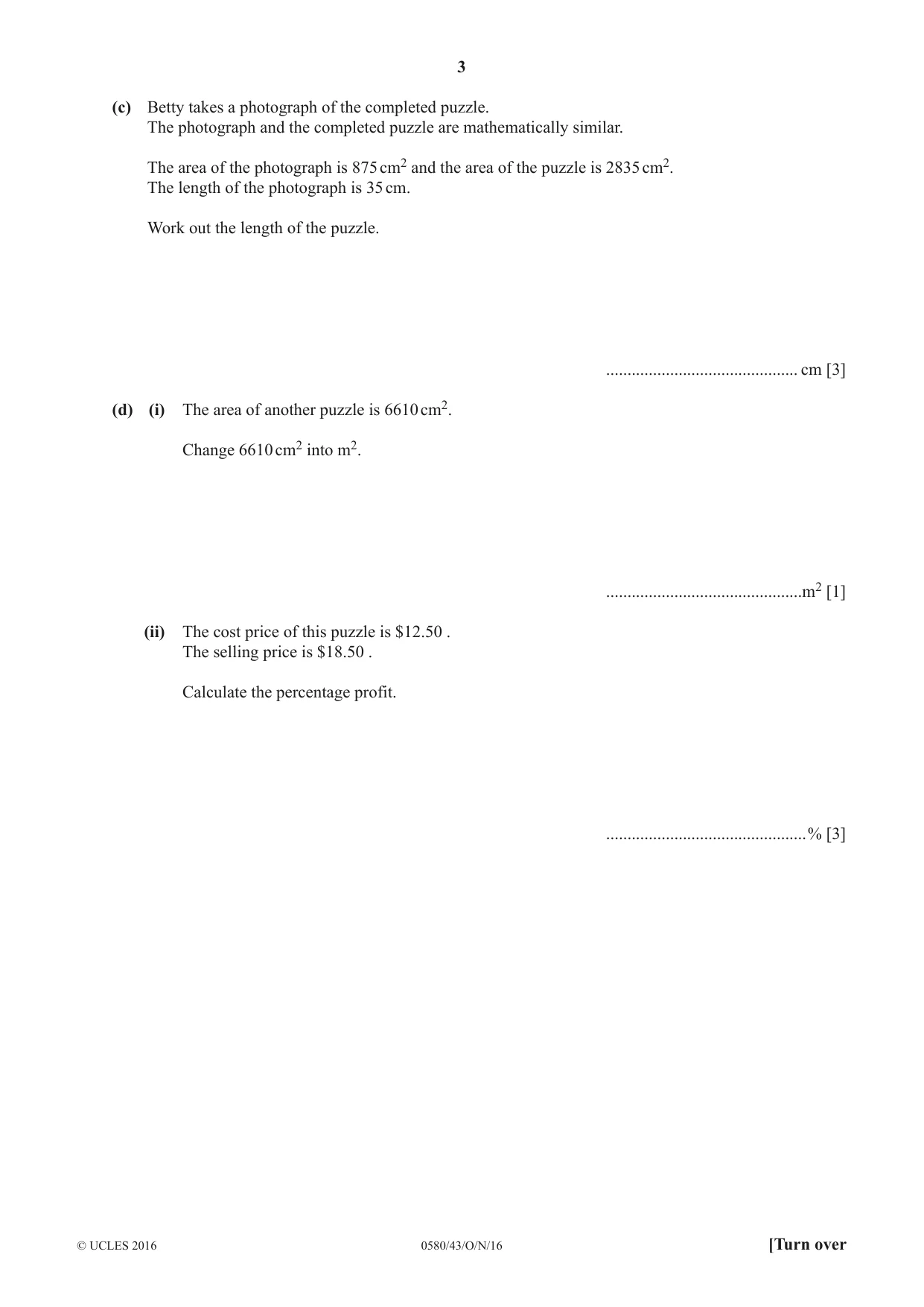 Cambridge IGCSE Mathematics 0580 2016 Oct/Nov Paper 4 · Variant 3 question paper, page 3 of 20
