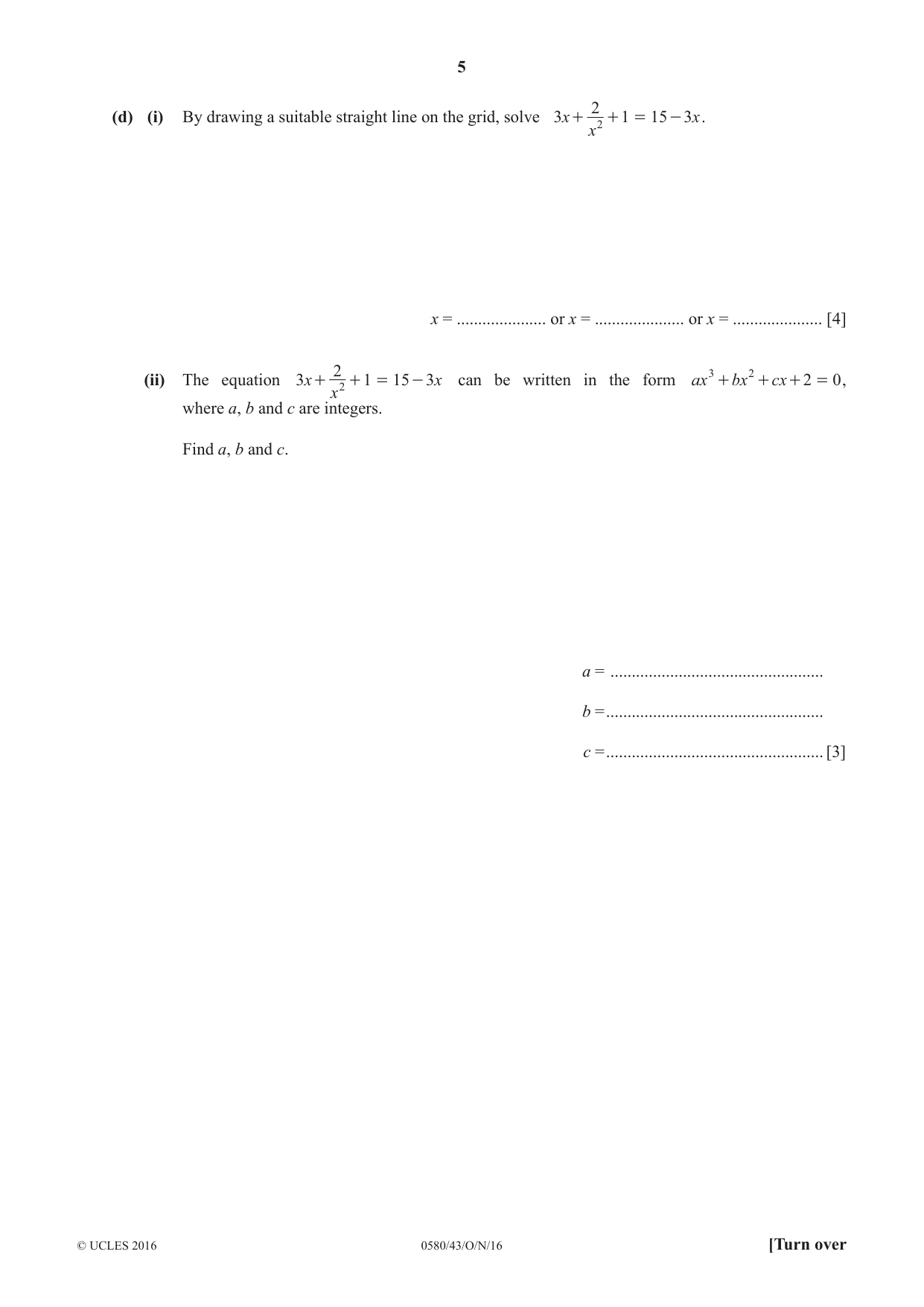 Cambridge IGCSE Mathematics 0580 2016 Oct/Nov Paper 4 · Variant 3 question paper, page 5 of 20