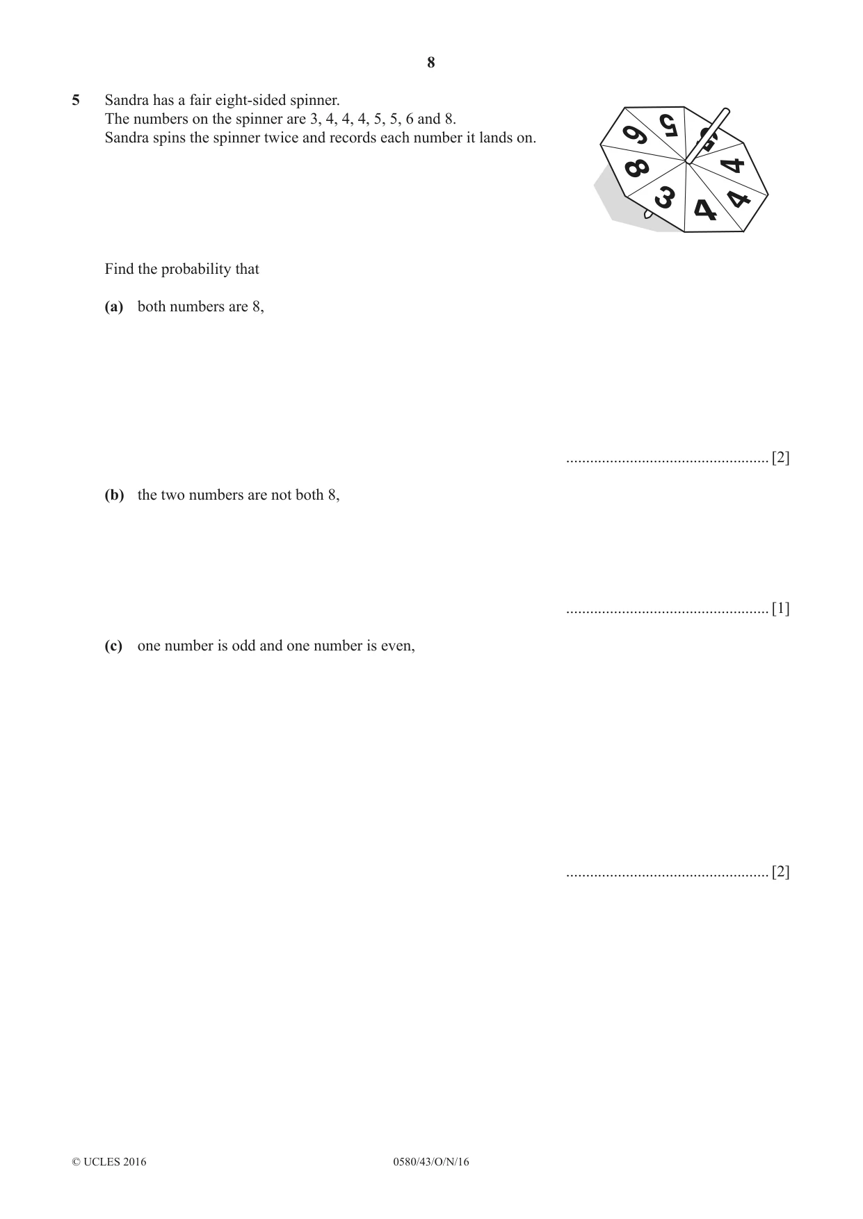Cambridge IGCSE Mathematics 0580 2016 Oct/Nov Paper 4 · Variant 3 question paper, page 8 of 20