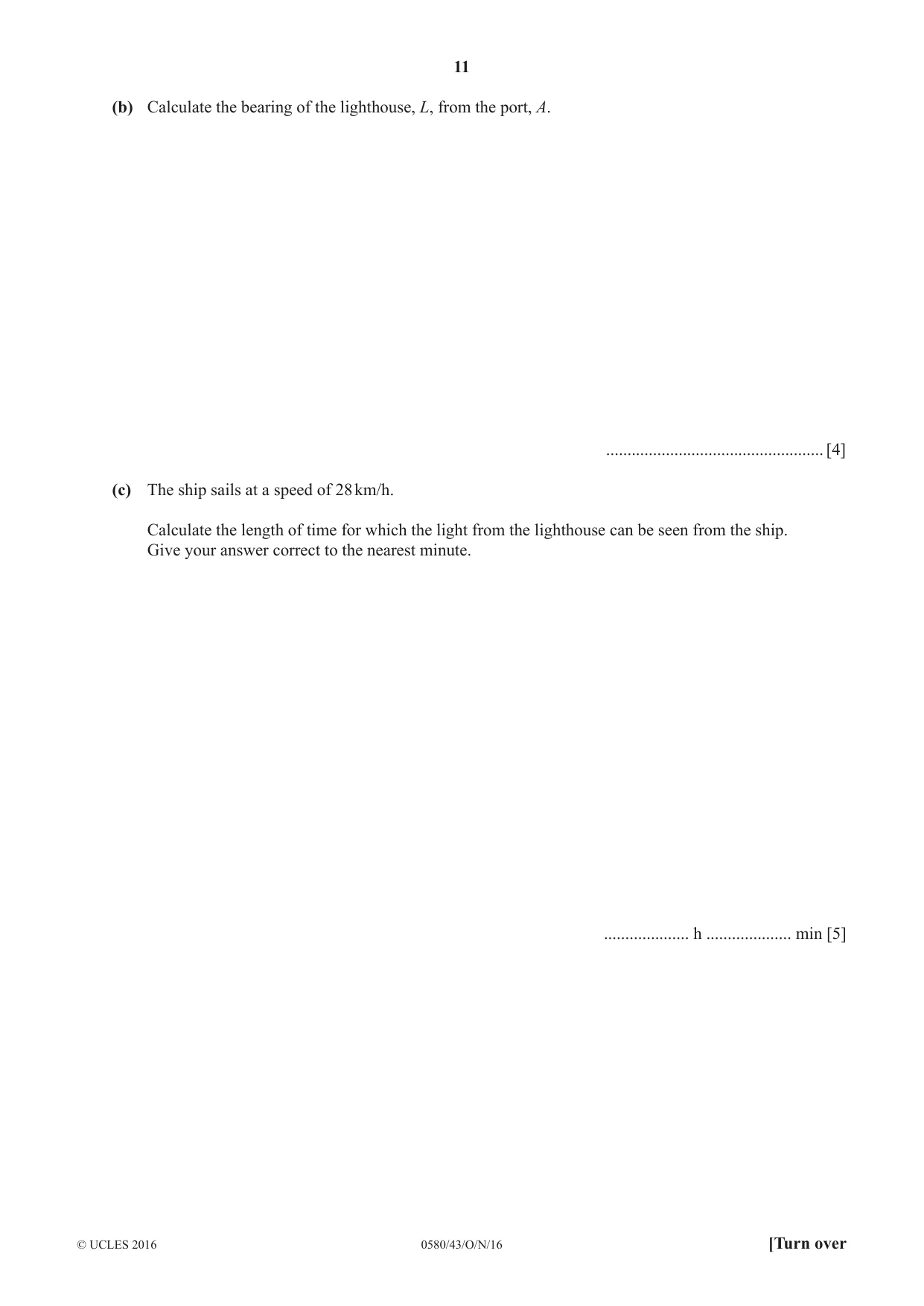 Cambridge IGCSE Mathematics 0580 2016 Oct/Nov Paper 4 · Variant 3 question paper, page 11 of 20
