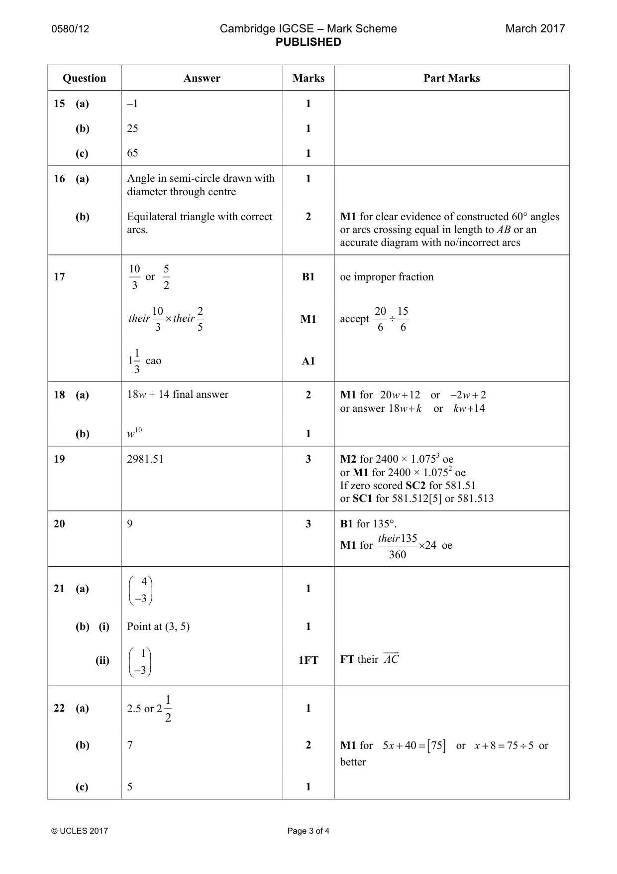 Mark scheme, page 3 of 4