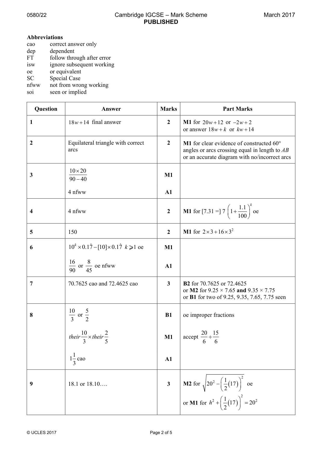 Mark scheme, page 2 of 5