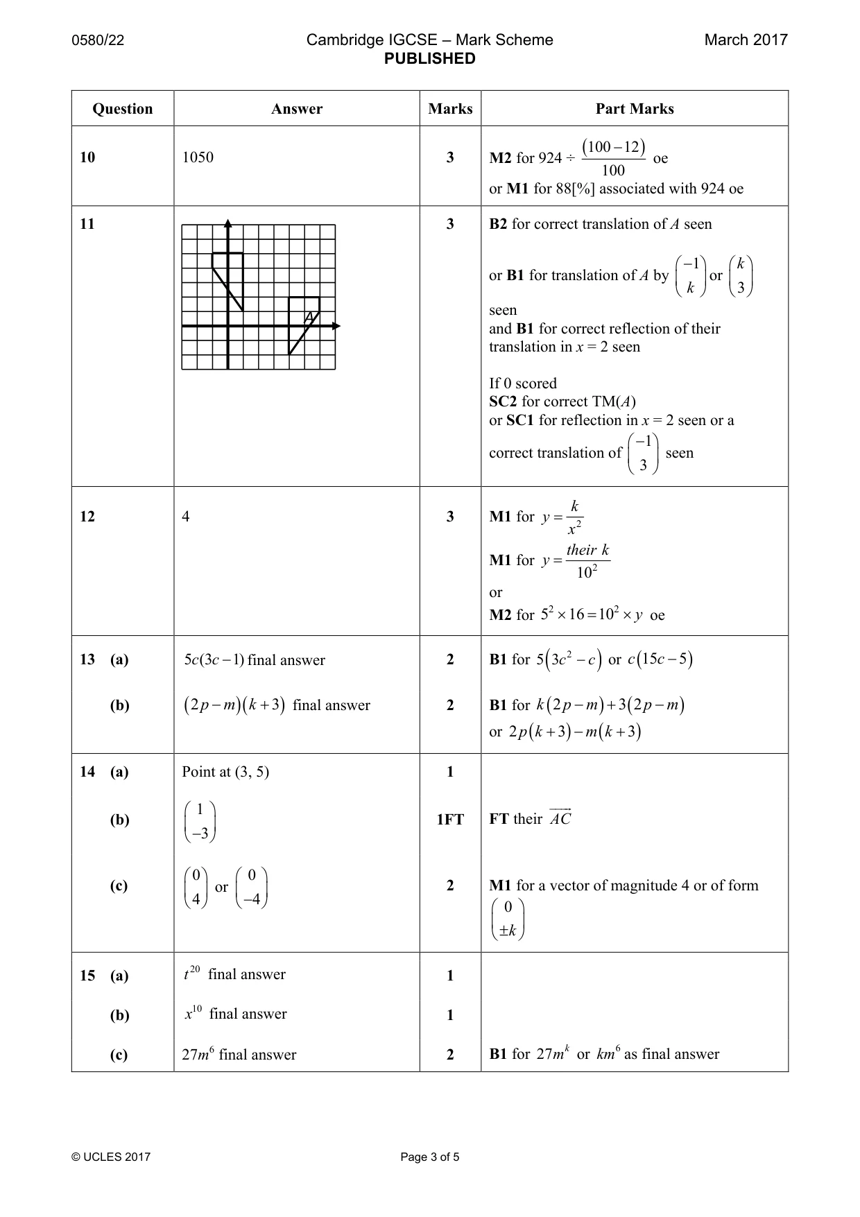 Mark scheme, page 3 of 5