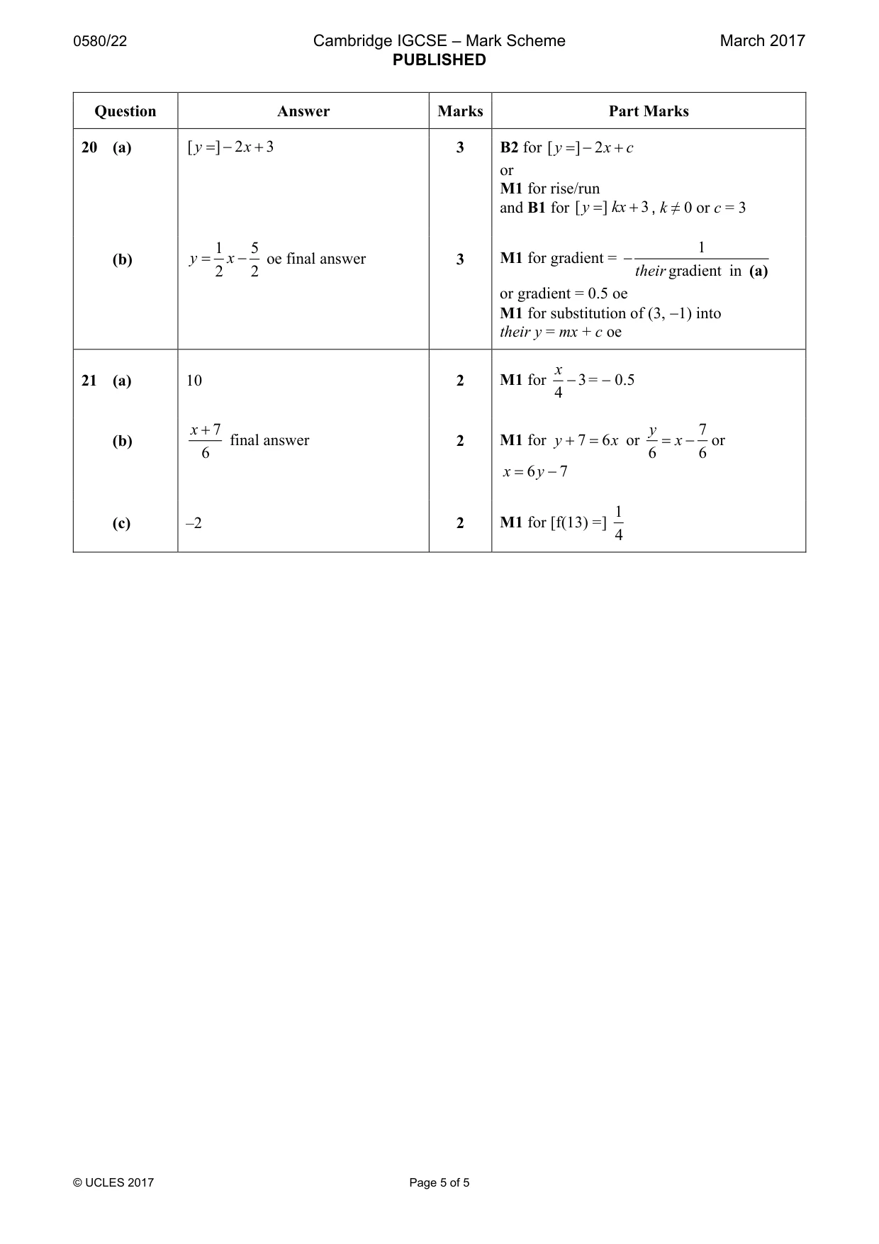 Mark scheme, page 5 of 5