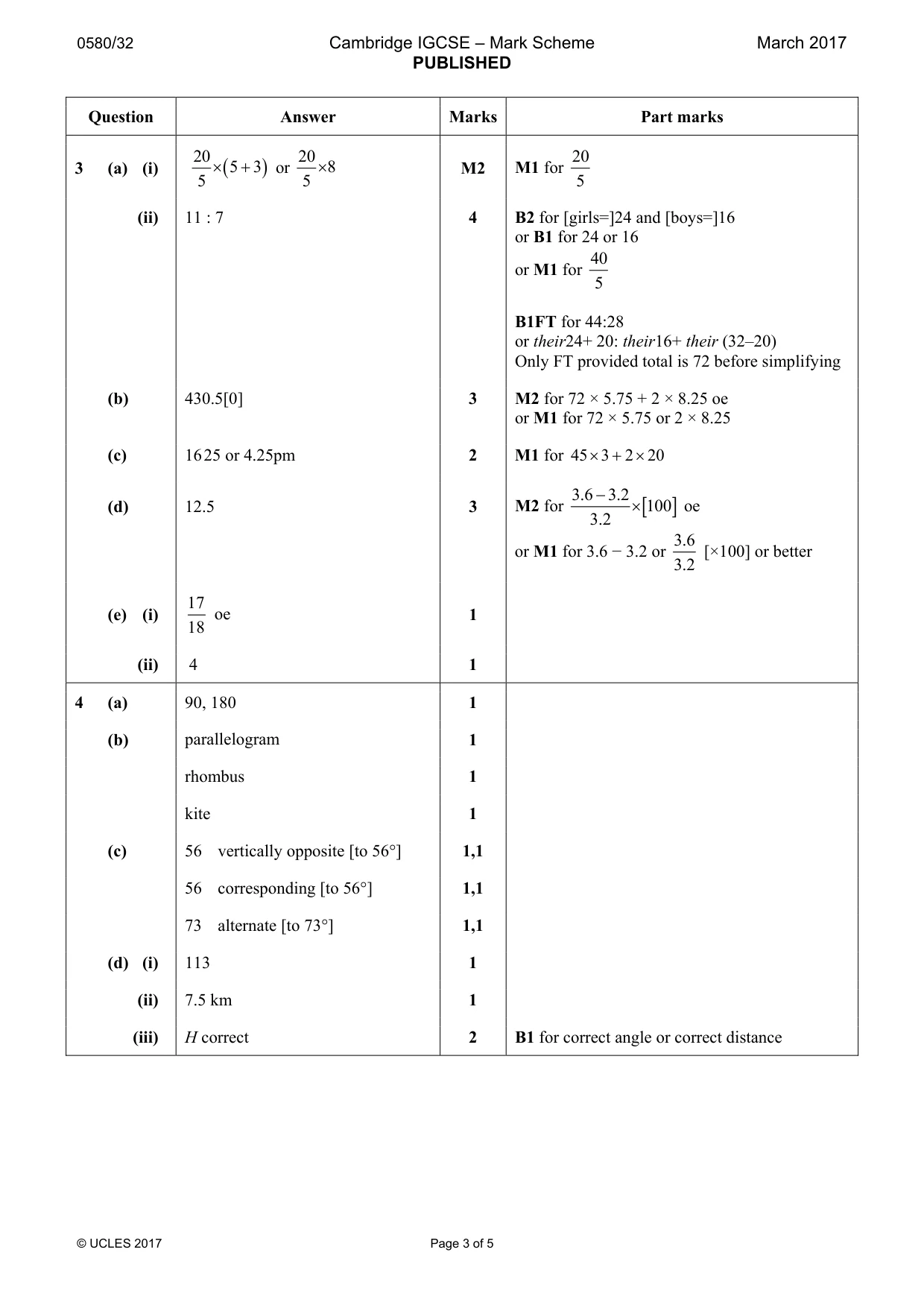 Mark scheme, page 3 of 5