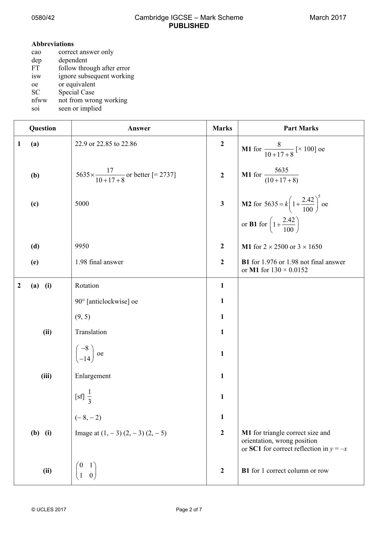 Mark scheme, page 2 of 7