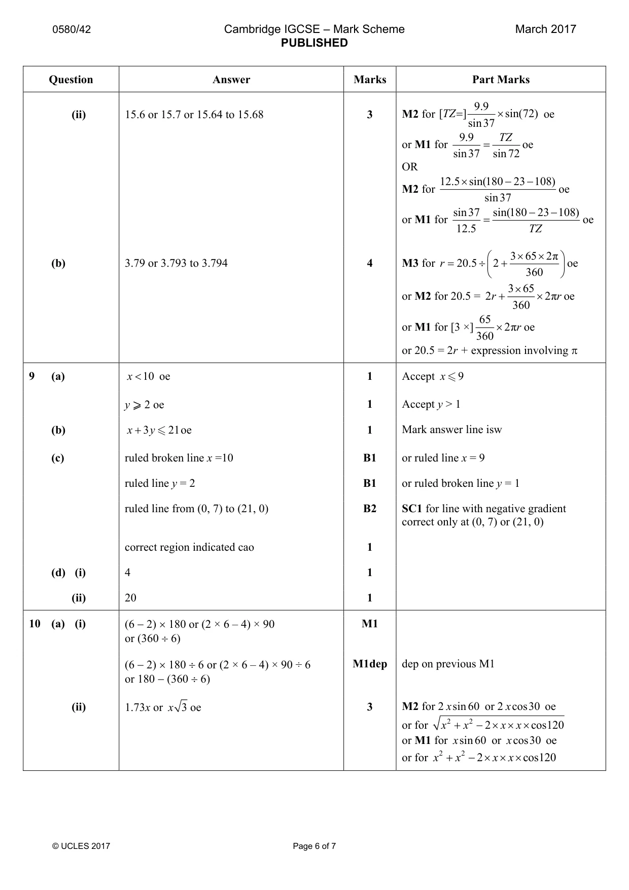 Mark scheme, page 6 of 7