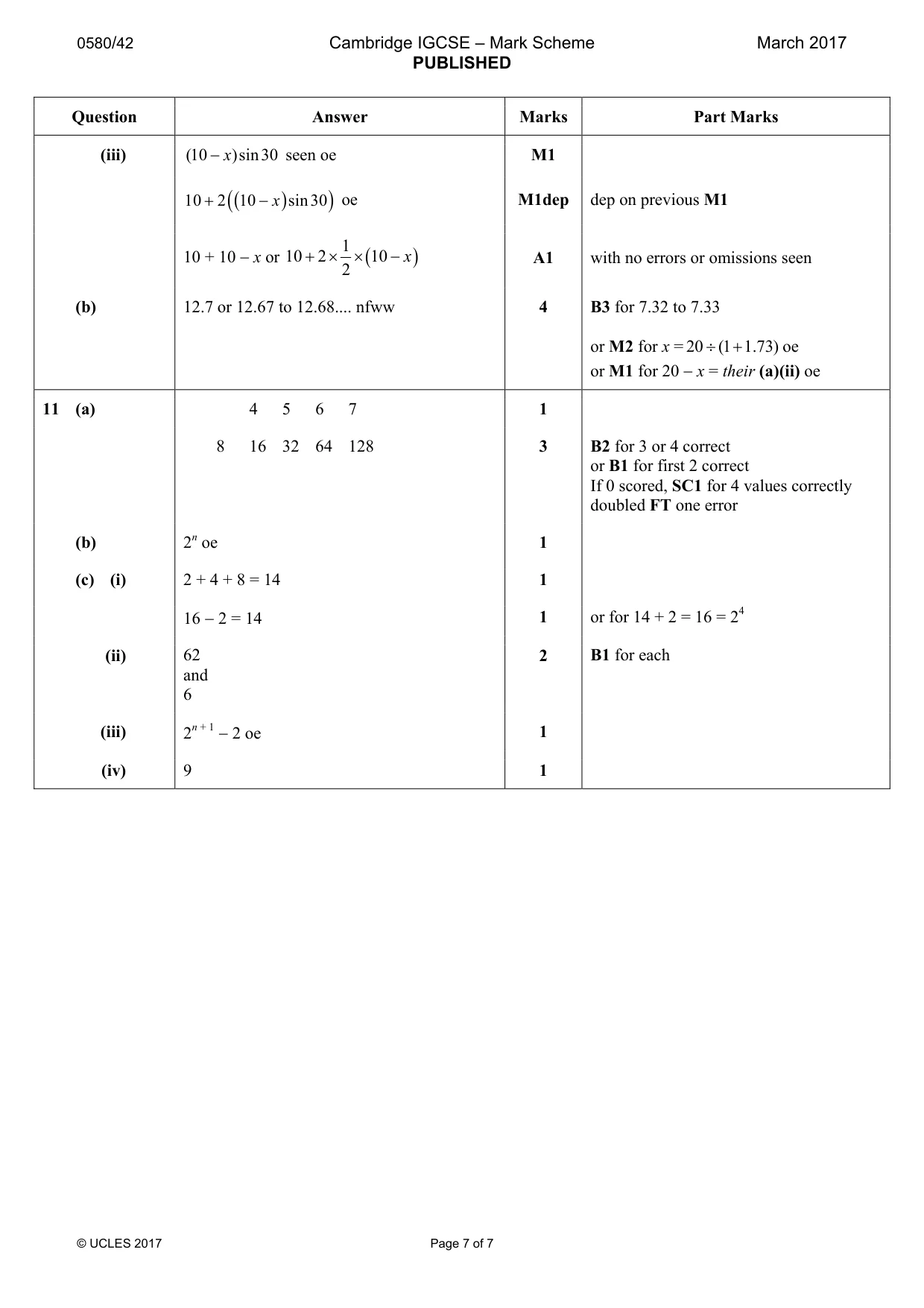 Mark scheme, page 7 of 7