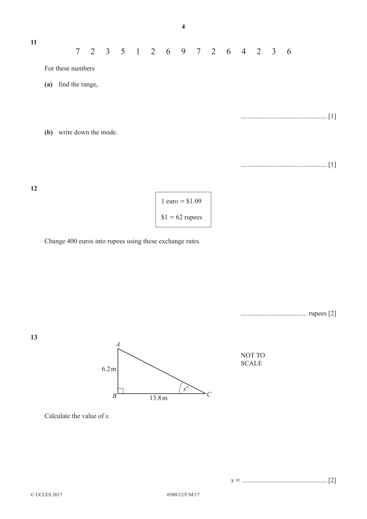 Cambridge IGCSE Mathematics 0580 2017 Feb/March Paper 1 · Variant 2 question paper, page 4 of 12