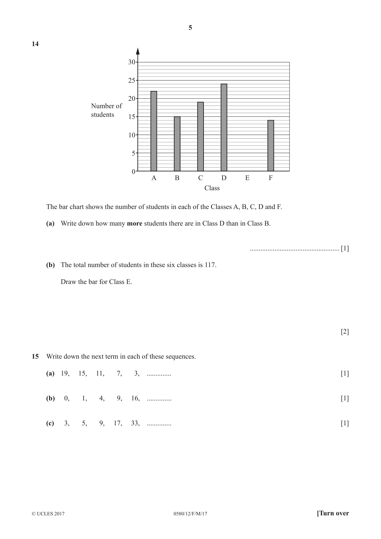 Cambridge IGCSE Mathematics 0580 2017 Feb/March Paper 1 · Variant 2 question paper, page 5 of 12