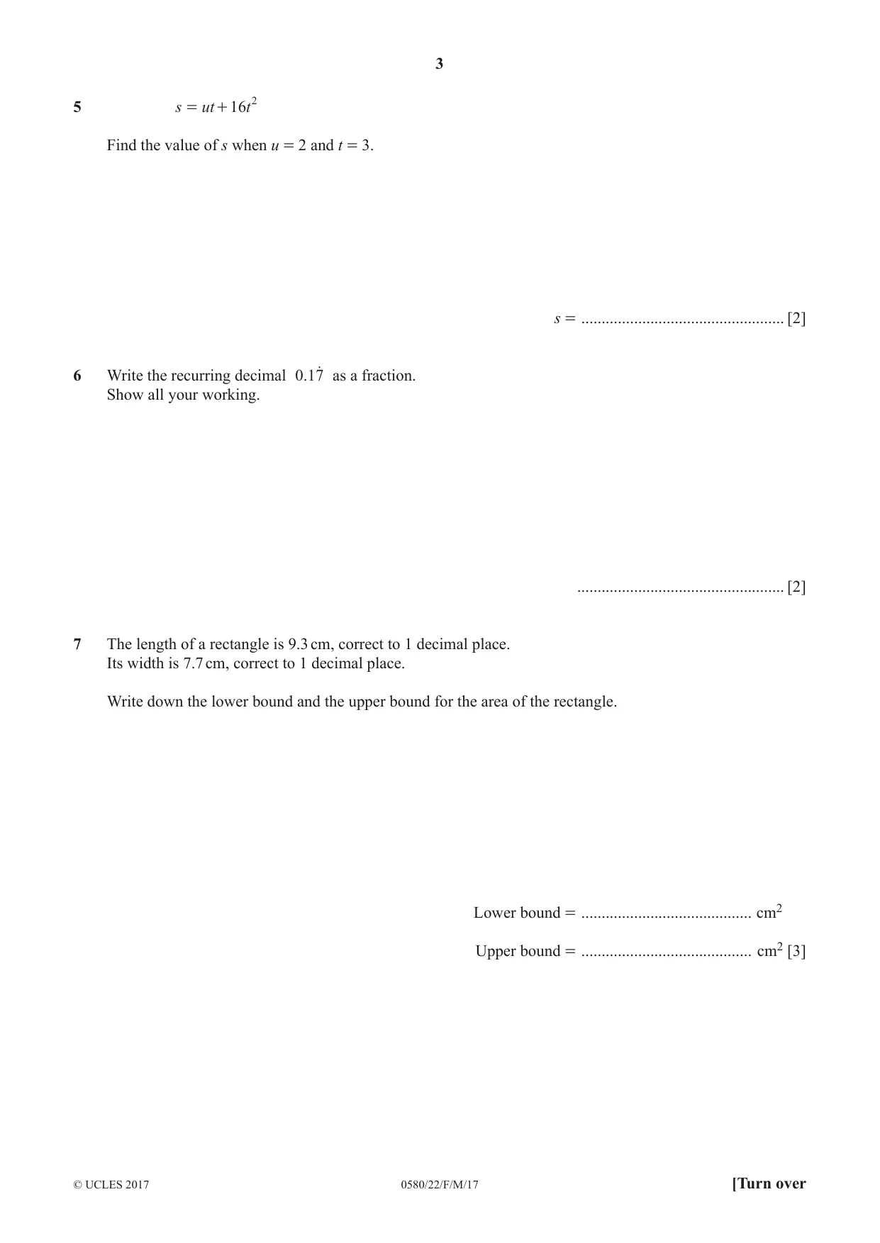 Cambridge IGCSE Mathematics 0580 2017 Feb/March Paper 2 · Variant 2 question paper, page 3 of 12