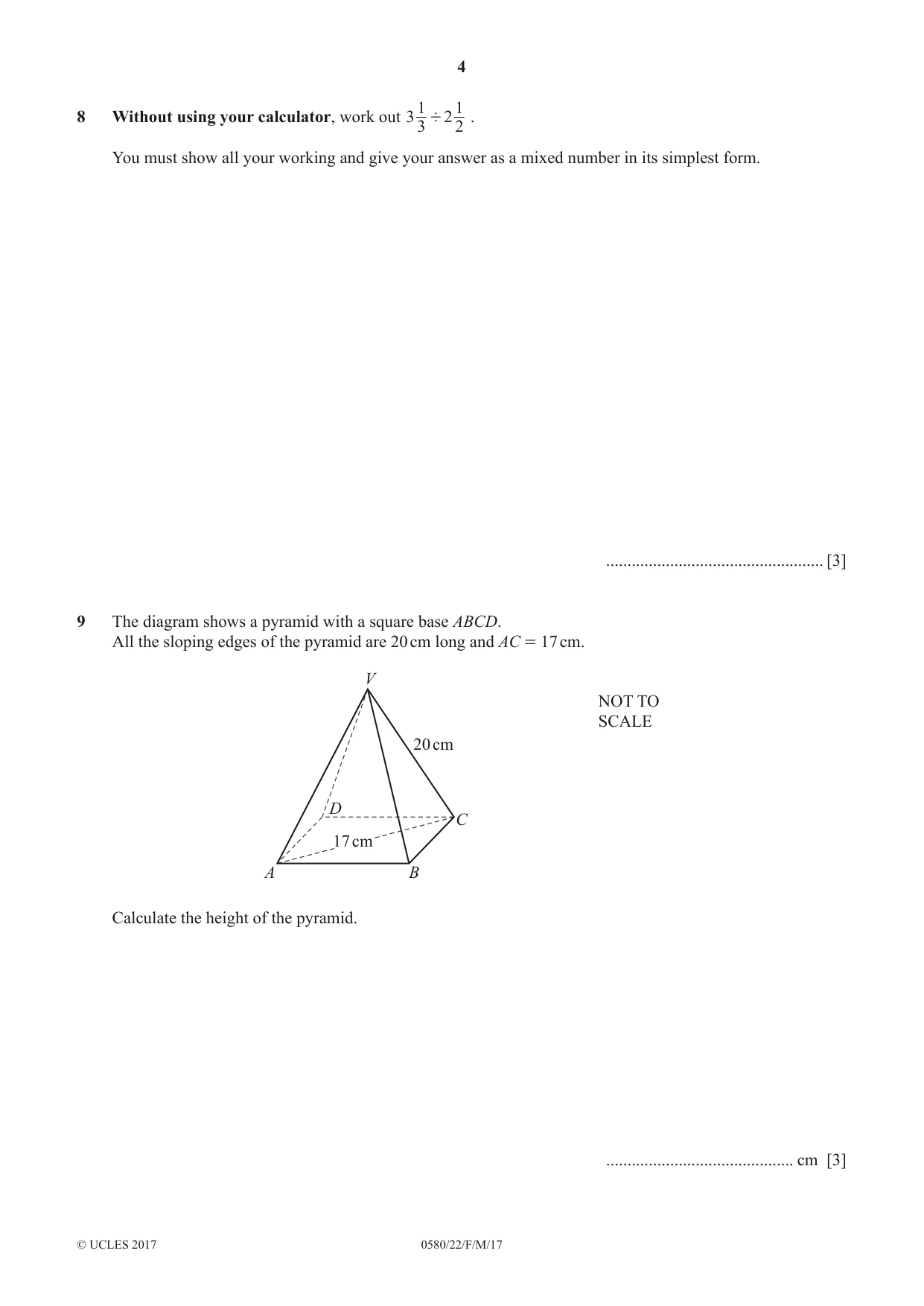 Cambridge IGCSE Mathematics 0580 2017 Feb/March Paper 2 · Variant 2 question paper, page 4 of 12