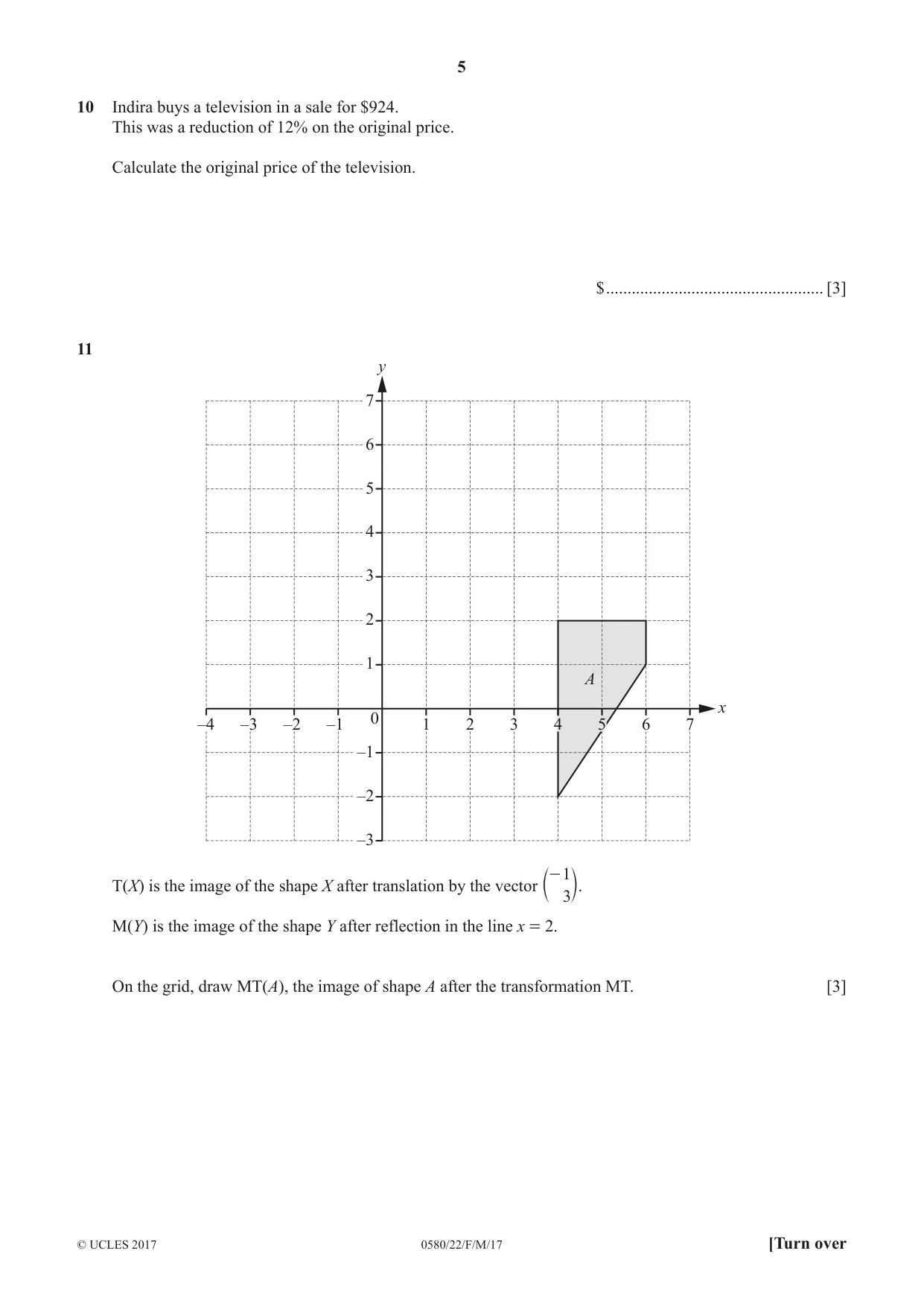 Cambridge IGCSE Mathematics 0580 2017 Feb/March Paper 2 · Variant 2 question paper, page 5 of 12