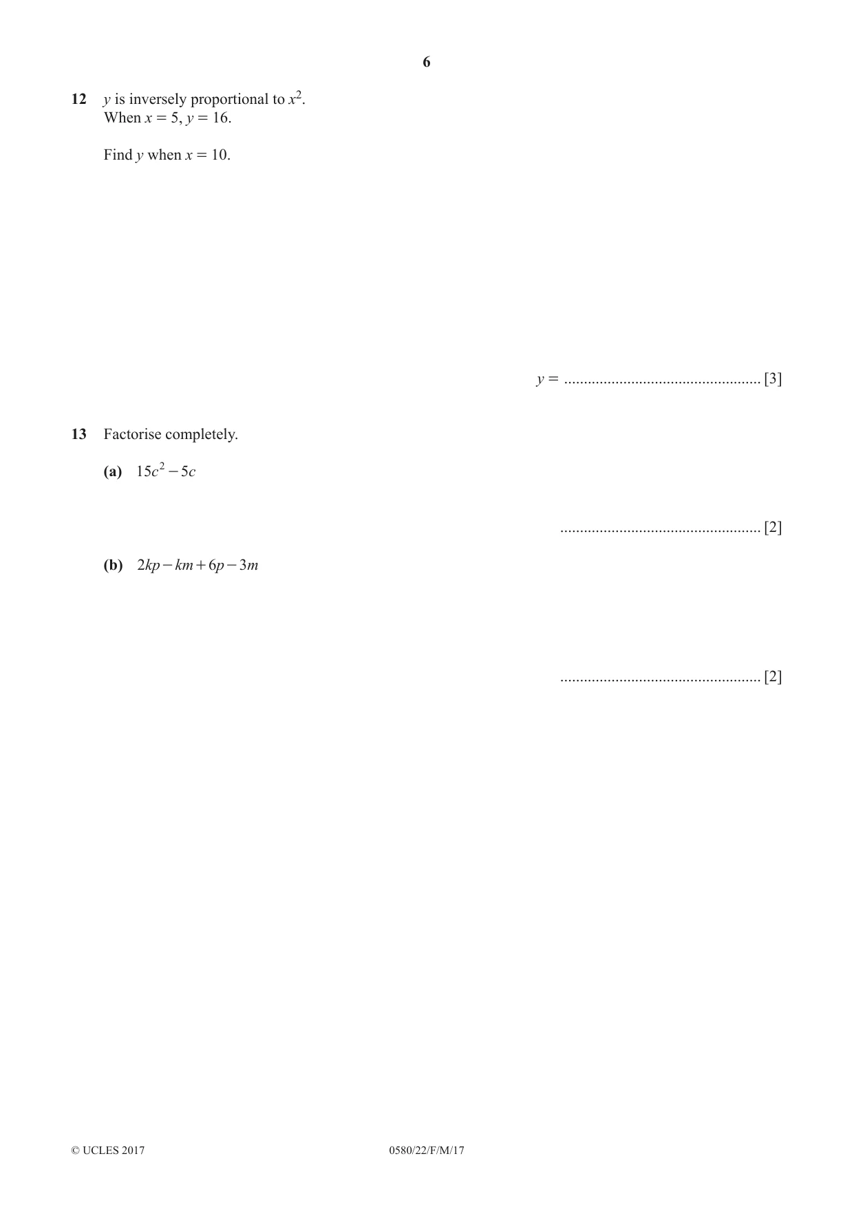Cambridge IGCSE Mathematics 0580 2017 Feb/March Paper 2 · Variant 2 question paper, page 6 of 12