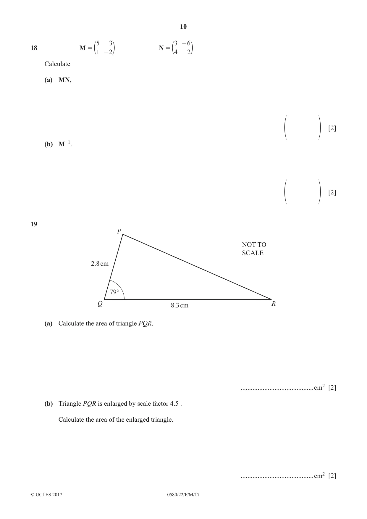 Cambridge IGCSE Mathematics 0580 2017 Feb/March Paper 2 · Variant 2 question paper, page 10 of 12