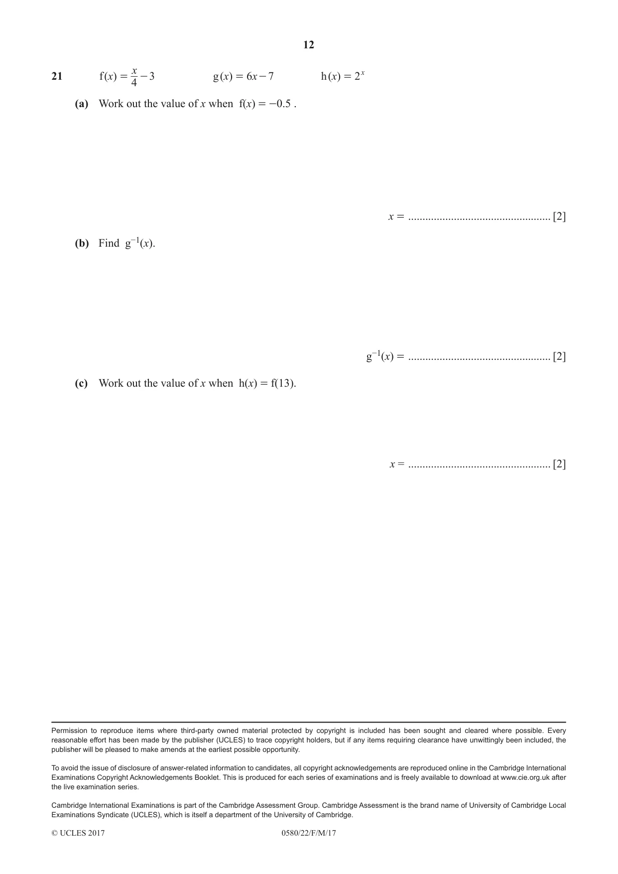 Cambridge IGCSE Mathematics 0580 2017 Feb/March Paper 2 · Variant 2 question paper, page 12 of 12