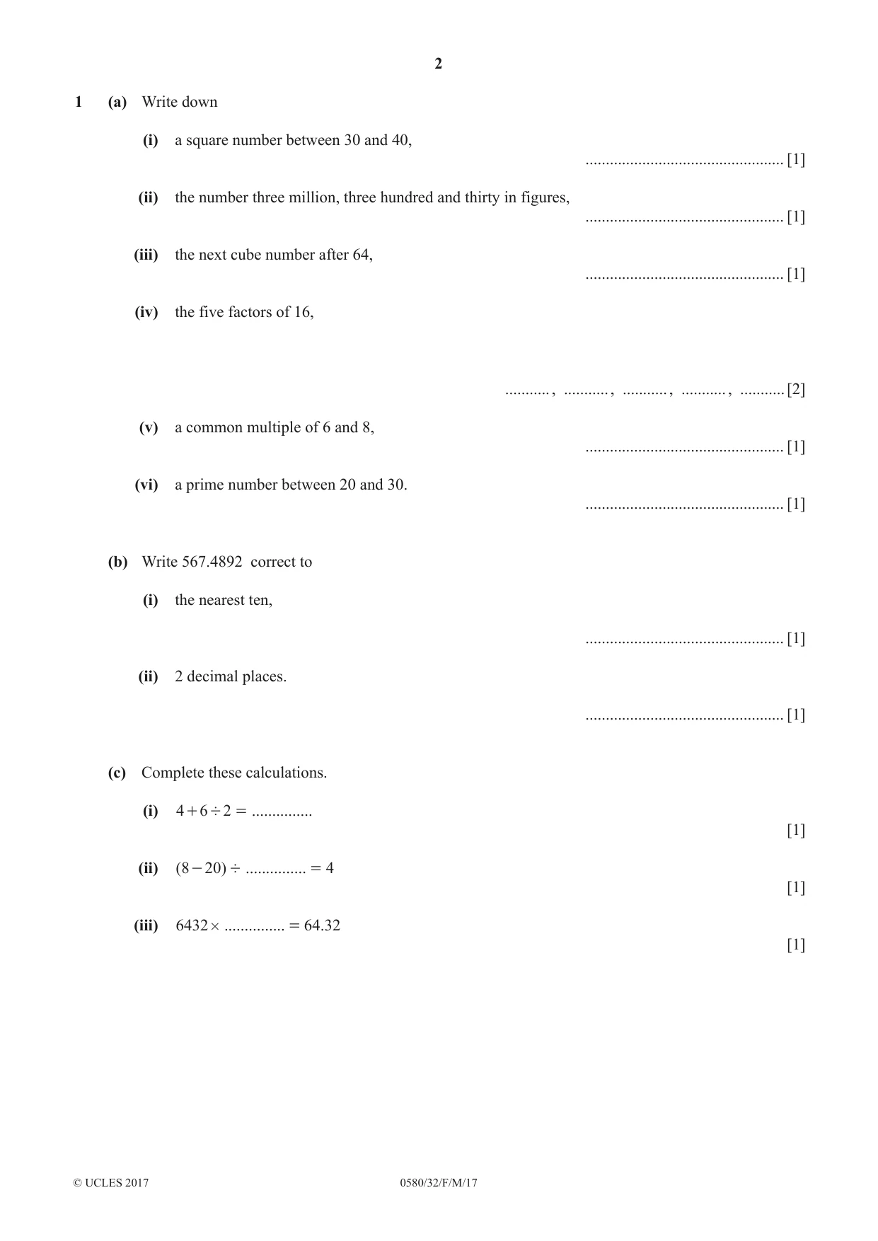 Cambridge IGCSE Mathematics 0580 2017 Feb/March Paper 3 · Variant 2 question paper, page 2 of 16