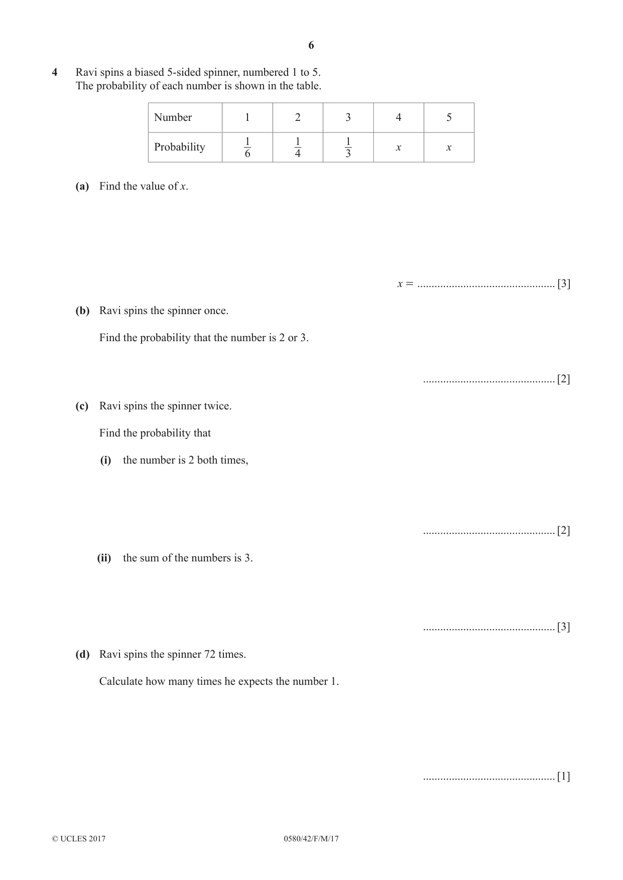 Cambridge IGCSE Mathematics 0580 2017 Feb/March Paper 4 · Variant 2 question paper, page 6 of 20