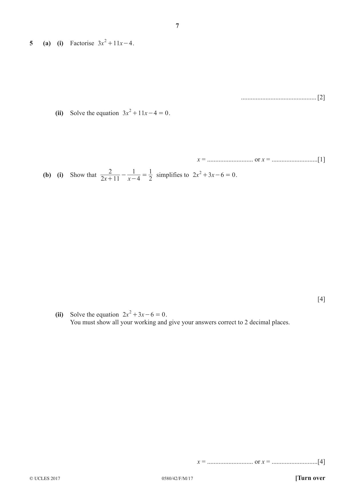 Cambridge IGCSE Mathematics 0580 2017 Feb/March Paper 4 · Variant 2 question paper, page 7 of 20