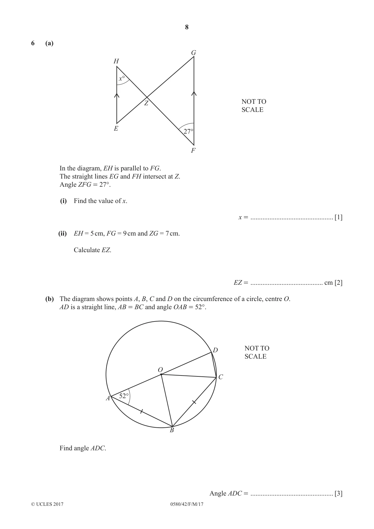 Cambridge IGCSE Mathematics 0580 2017 Feb/March Paper 4 · Variant 2 question paper, page 8 of 20