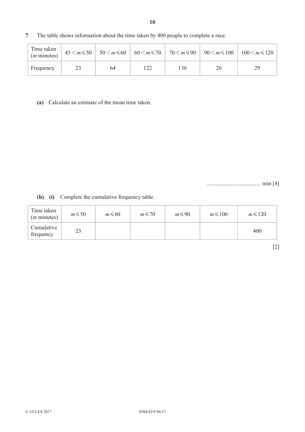 Cambridge IGCSE Mathematics 0580 2017 Feb/March Paper 4 · Variant 2 question paper, page 10 of 20