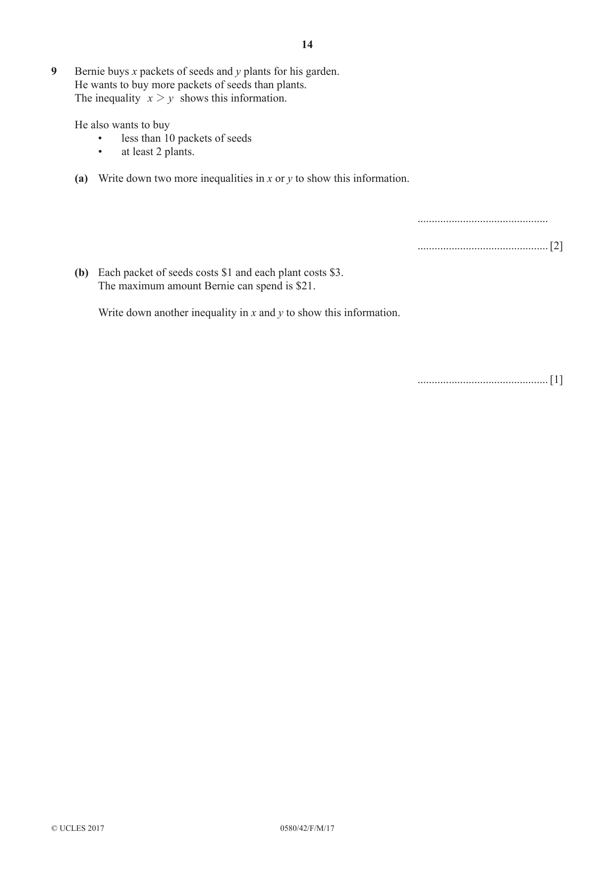 Cambridge IGCSE Mathematics 0580 2017 Feb/March Paper 4 · Variant 2 question paper, page 14 of 20