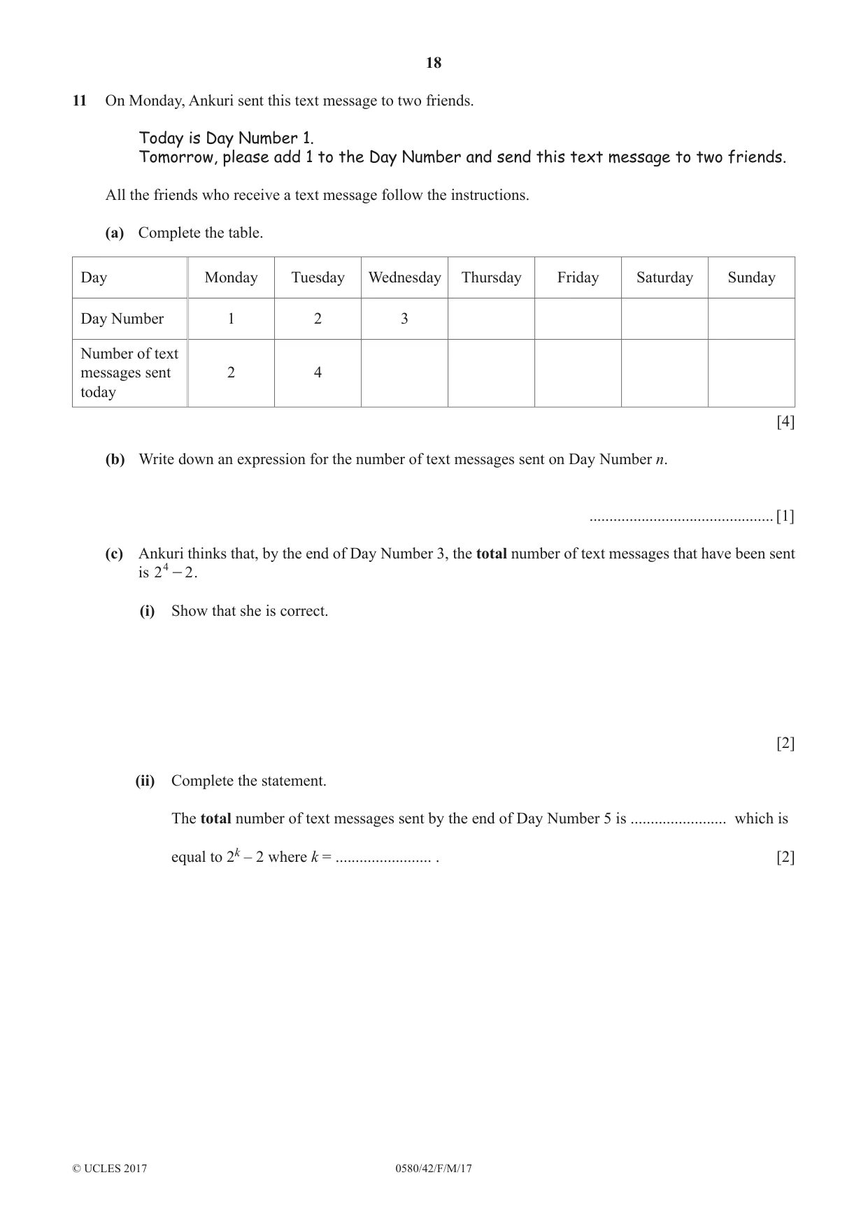 Cambridge IGCSE Mathematics 0580 2017 Feb/March Paper 4 · Variant 2 question paper, page 18 of 20