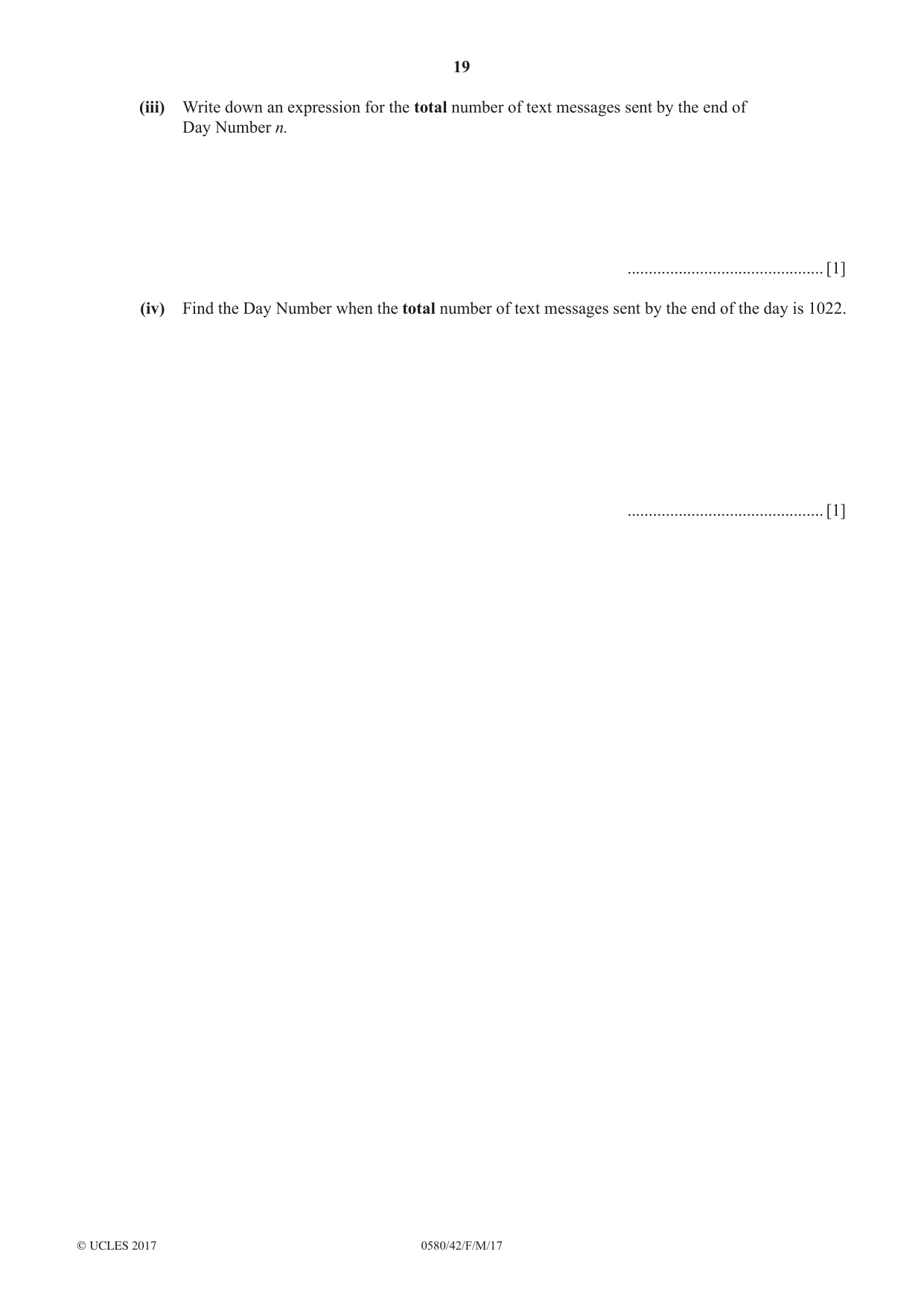Cambridge IGCSE Mathematics 0580 2017 Feb/March Paper 4 · Variant 2 question paper, page 19 of 20