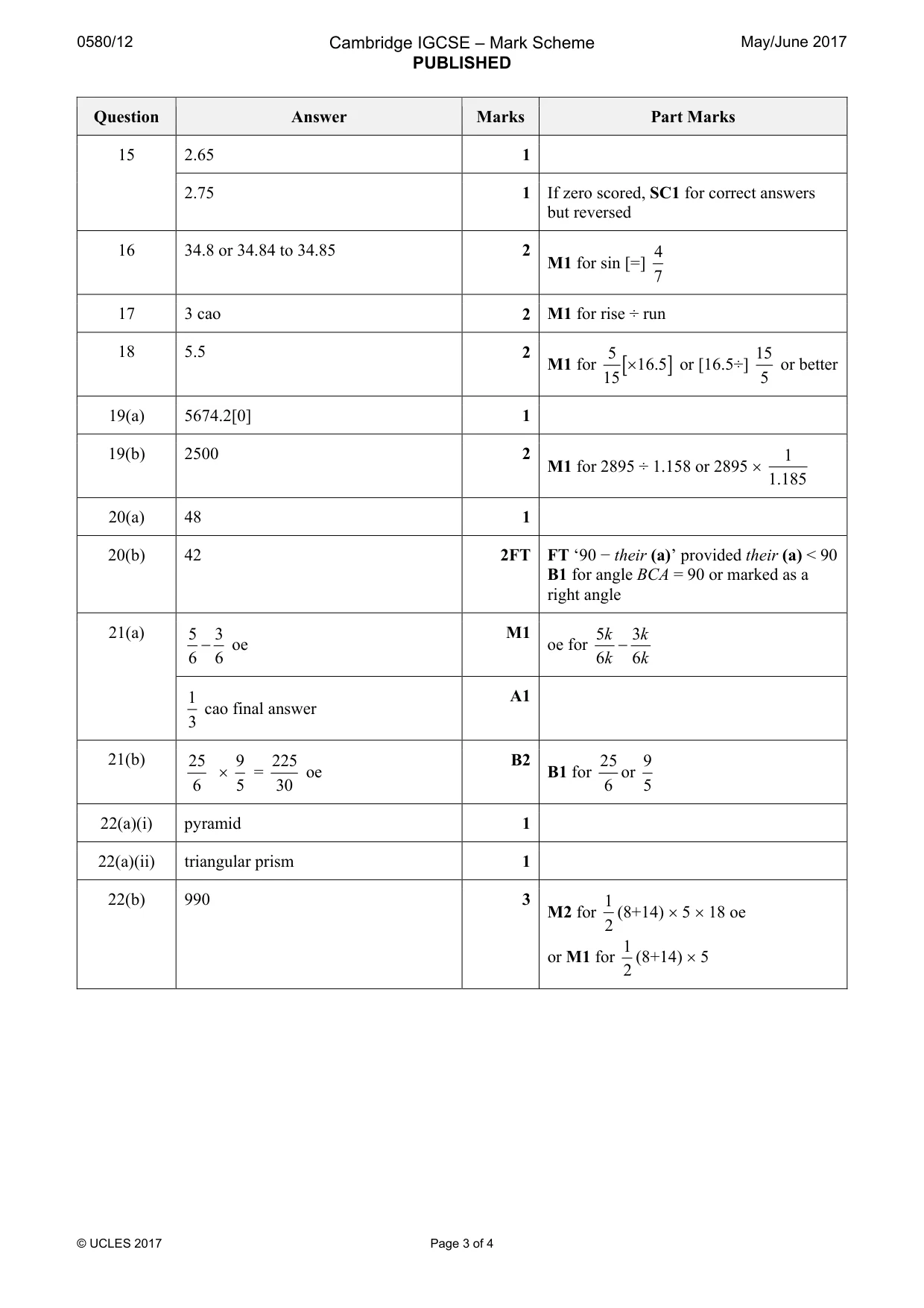 Mark scheme, page 3 of 4