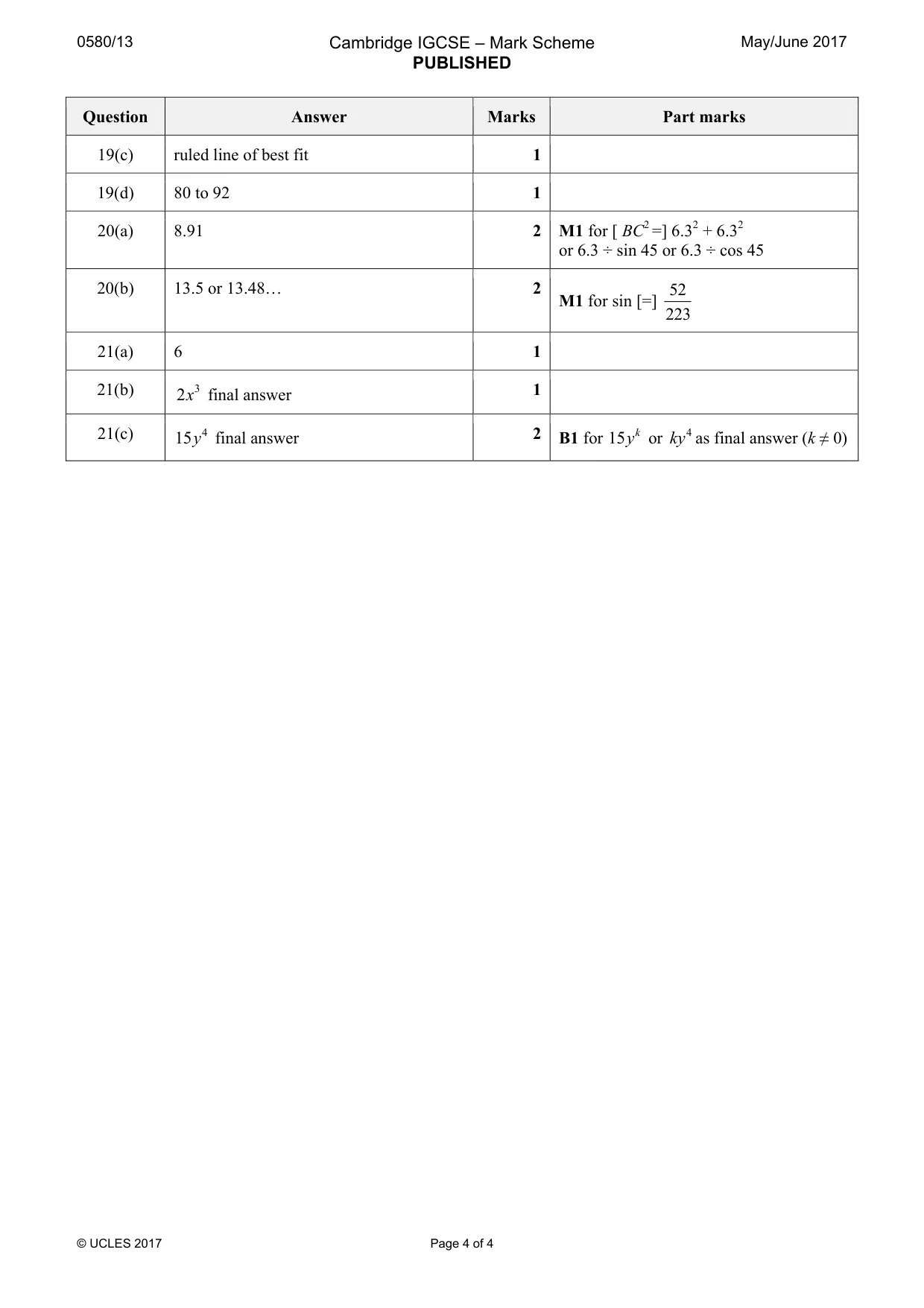 Mark scheme, page 4 of 4