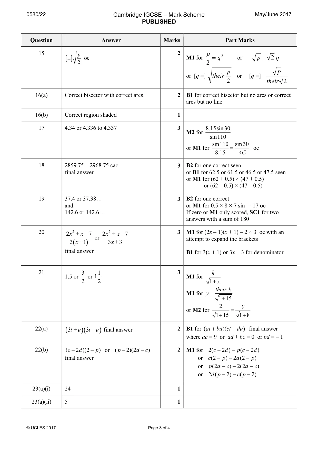 Mark scheme, page 3 of 4