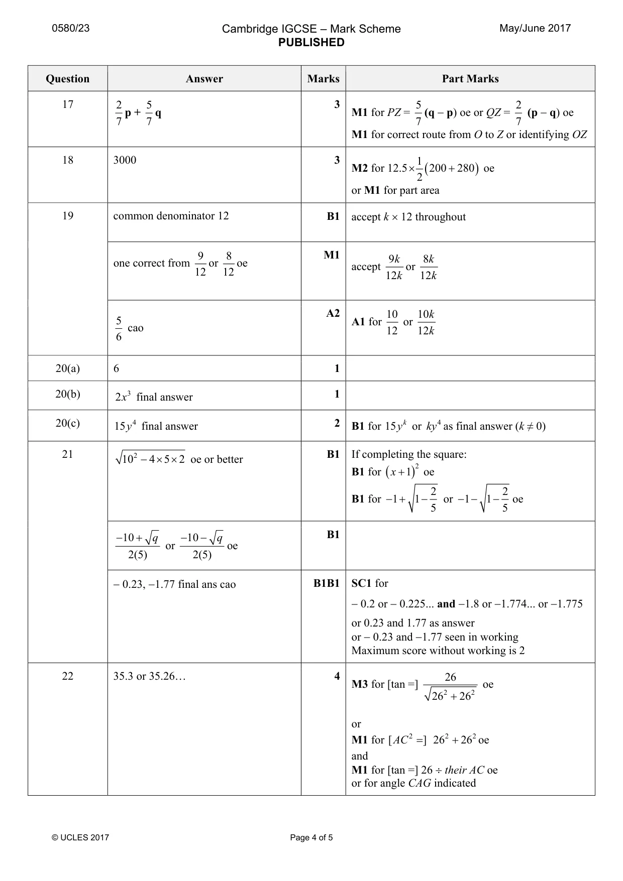 Mark scheme, page 4 of 5
