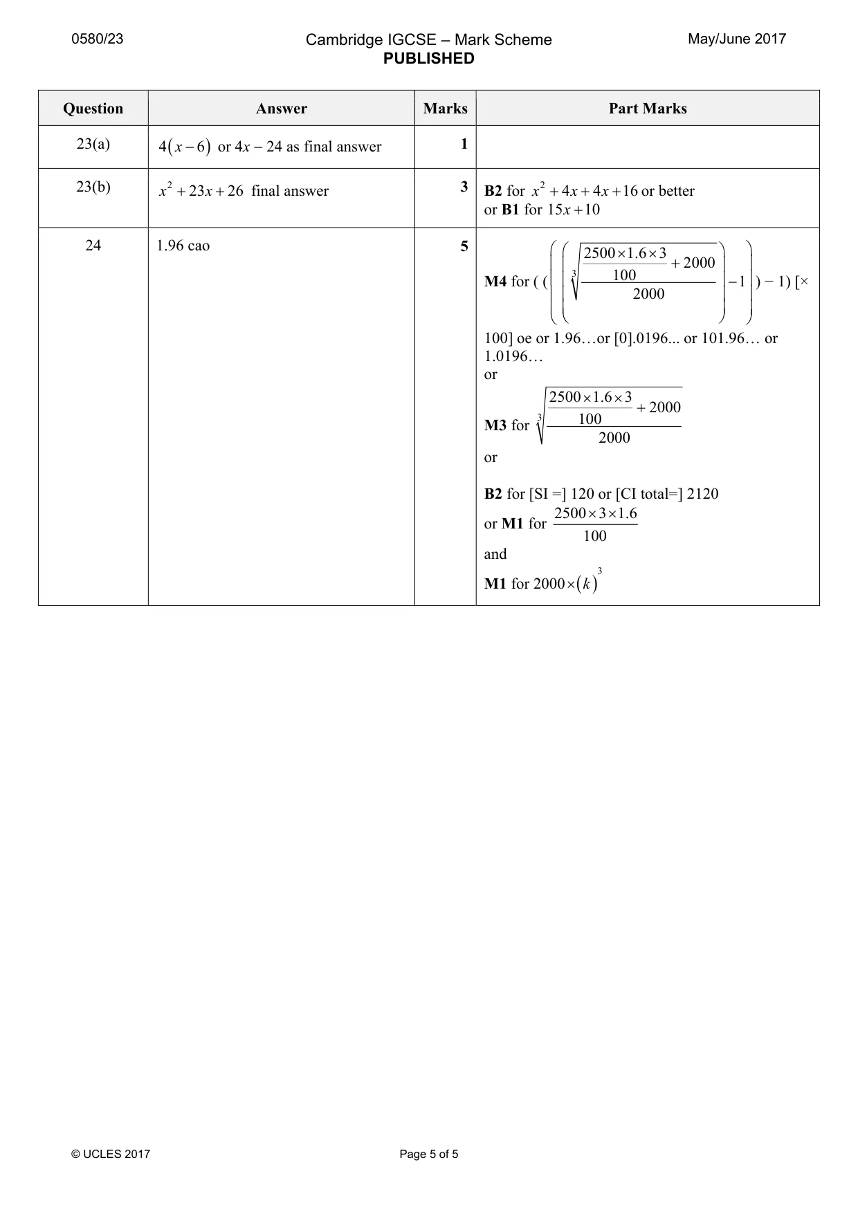 Mark scheme, page 5 of 5