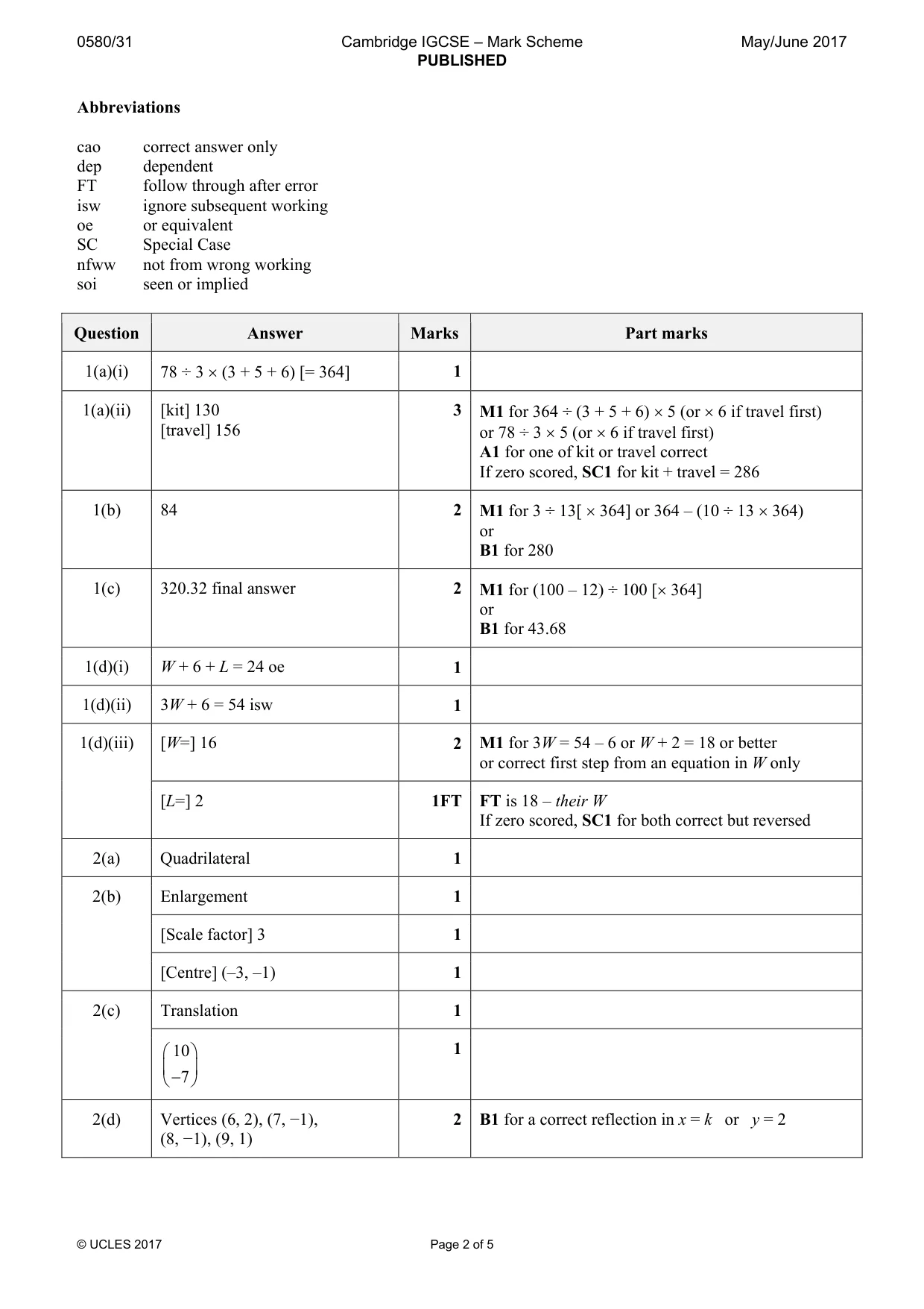 Mark scheme, page 2 of 5