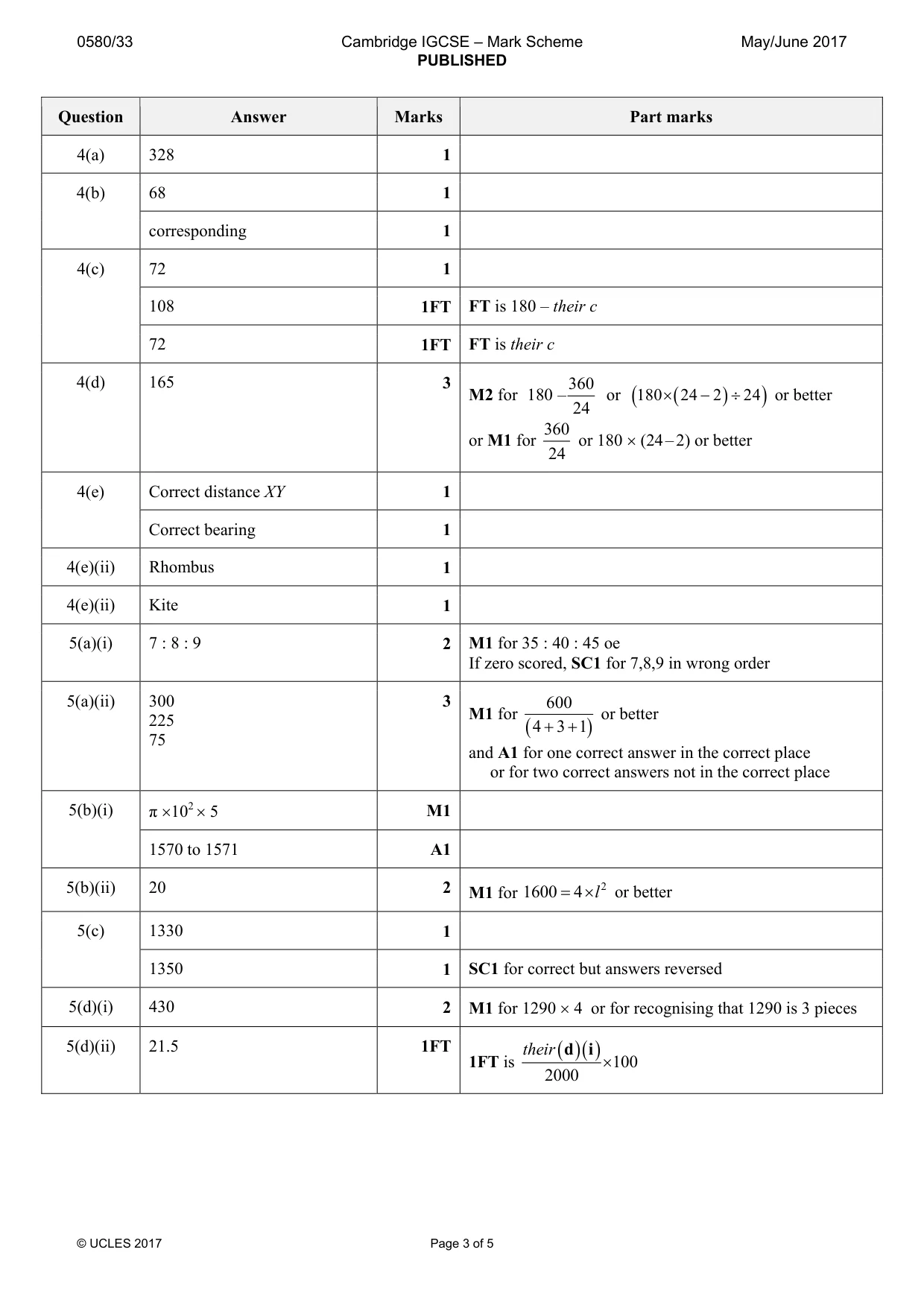 Mark scheme, page 3 of 5