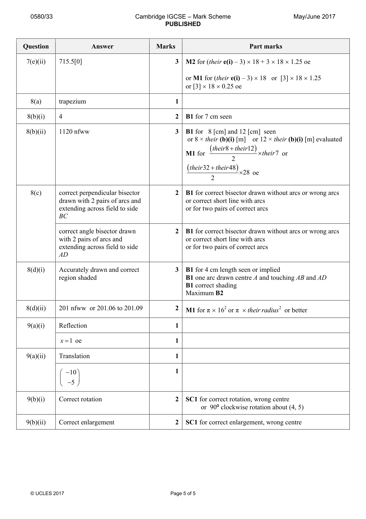 Mark scheme, page 5 of 5
