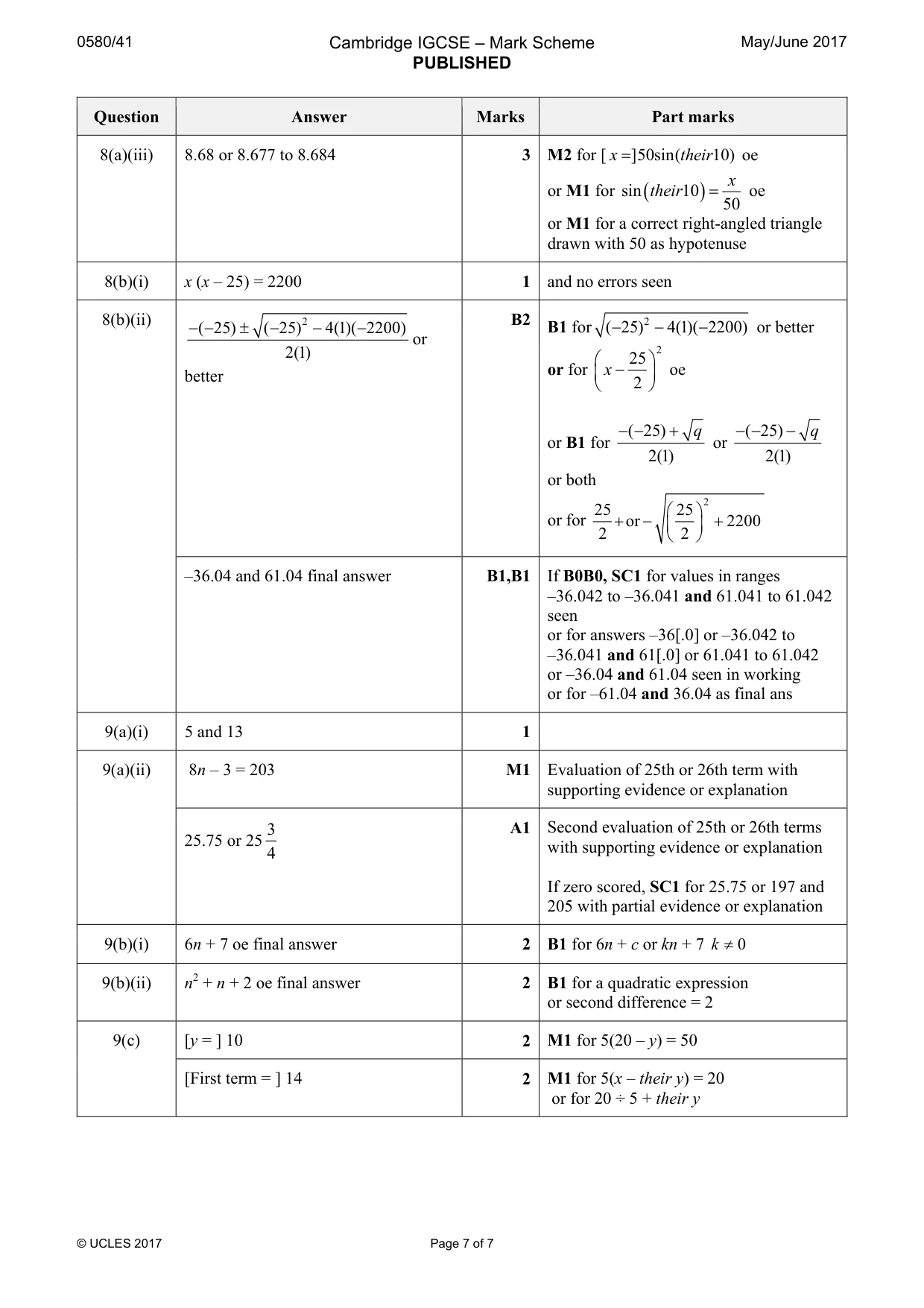 Mark scheme, page 7 of 7