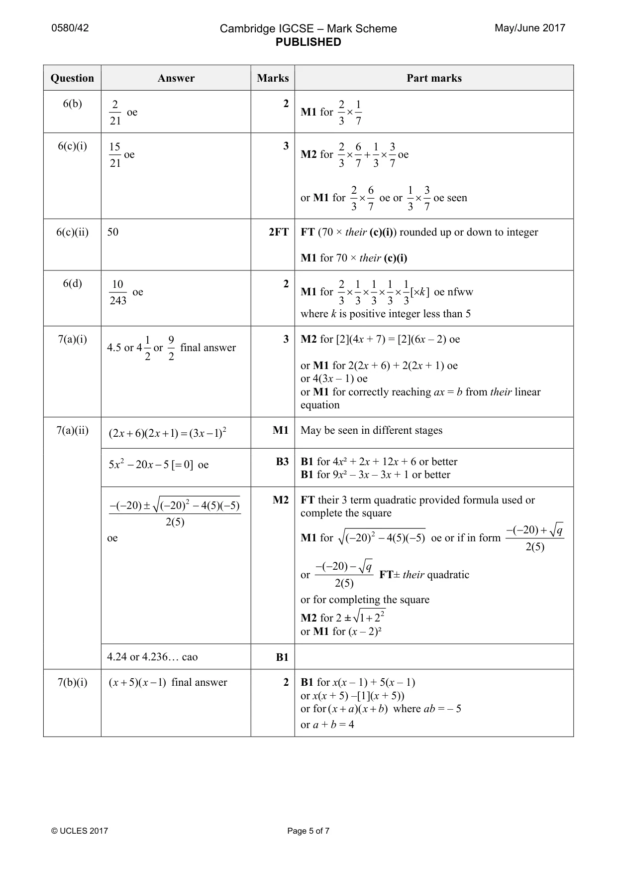 Mark scheme, page 5 of 7