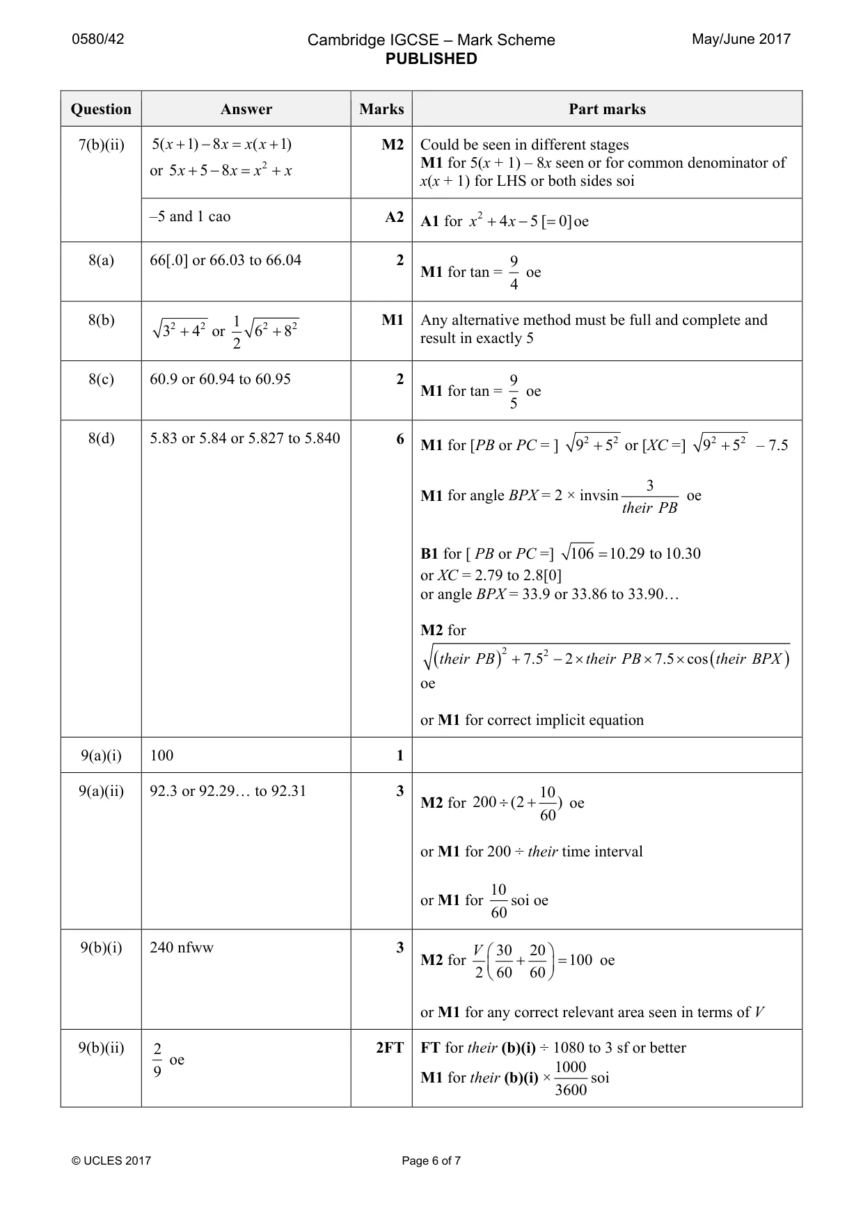 Mark scheme, page 6 of 7