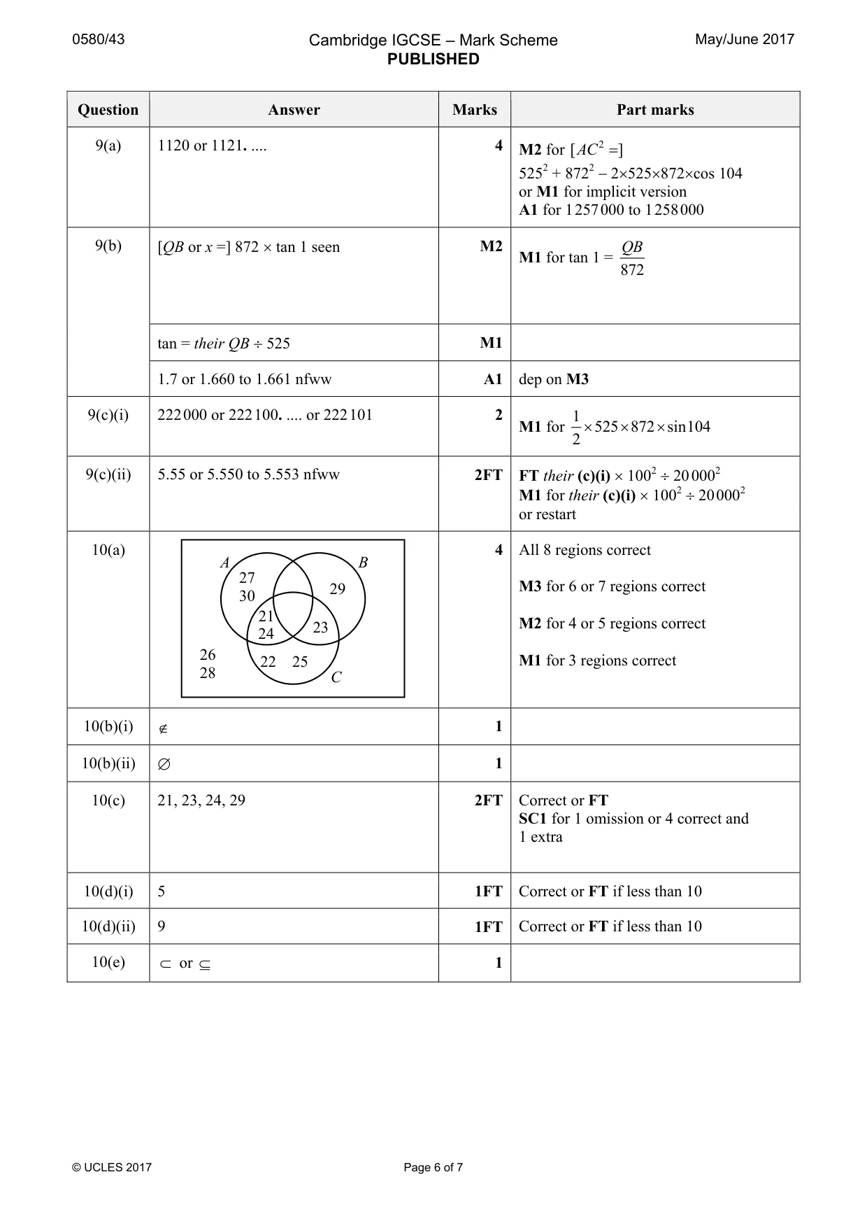 Mark scheme, page 6 of 7